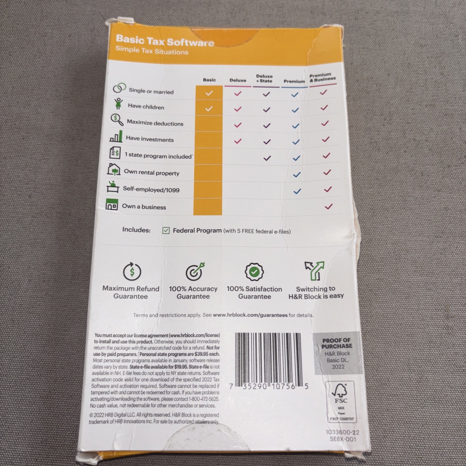 H&R Block 2022 Tax Software – Basic Simple Tax Situations PC/MAC ~ SEALED BOX