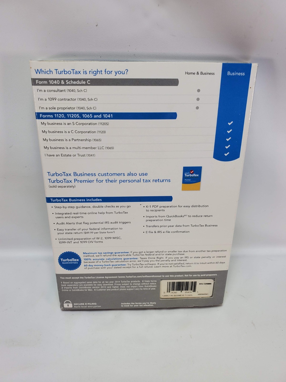 2015 Turbotax Business Window for C, S corporation , Partership, LLC and Trust