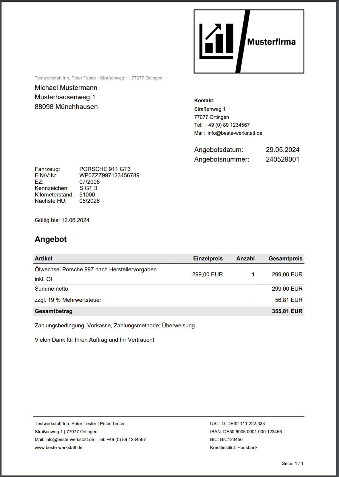 KFZ PDF Rechnungsprogramm, Werkstatt Software, Autowerkstatt Programm, Pkw