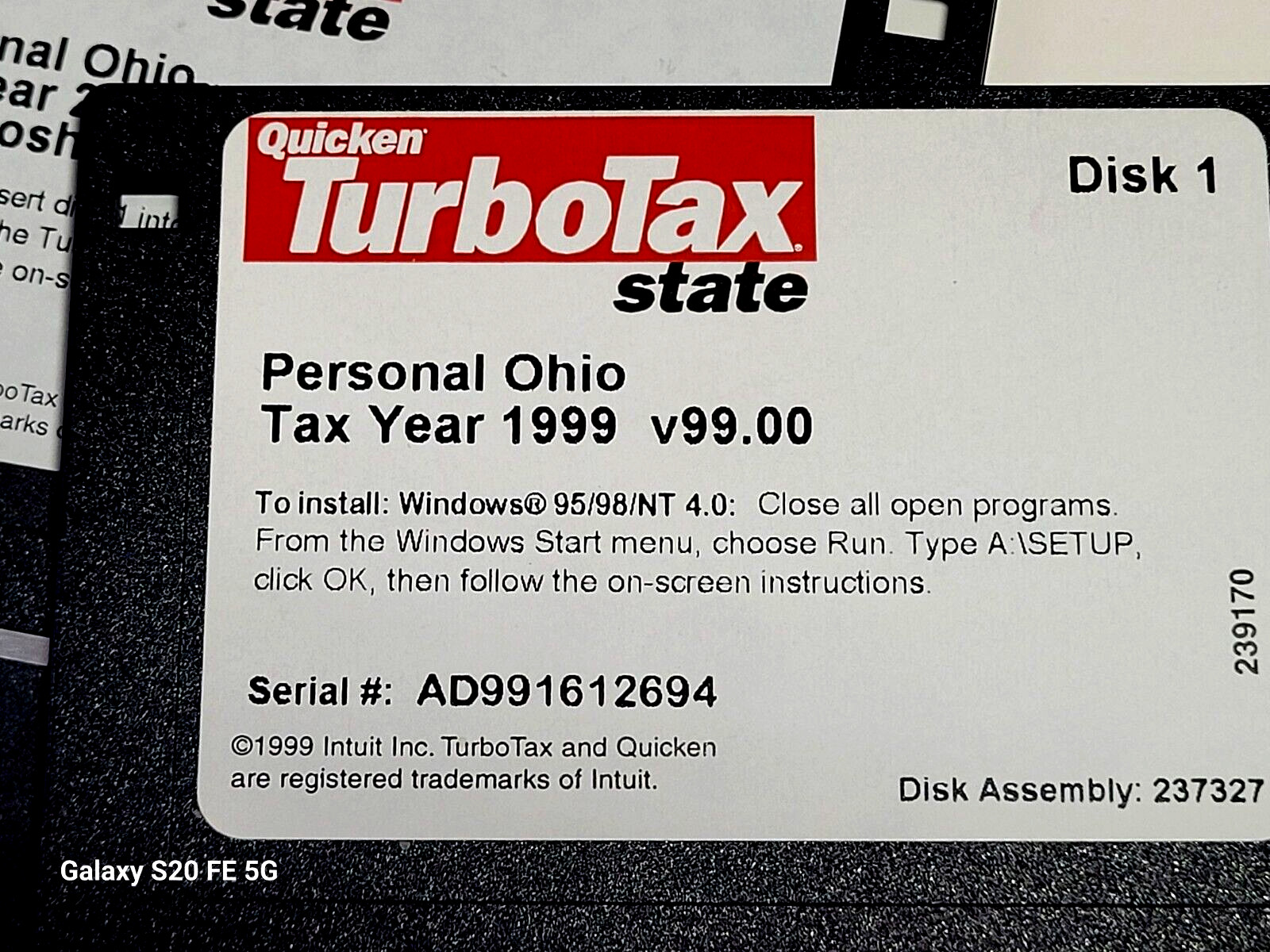 Personal 1999 Tax Year TurboTax OHIO State 3.5″ Floppy Disk-Windows 95/98/NT 4.0