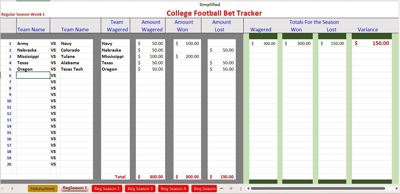 College Football Bet Tracker, Excel Spreadsheet PC or Android BOGO See Descript.