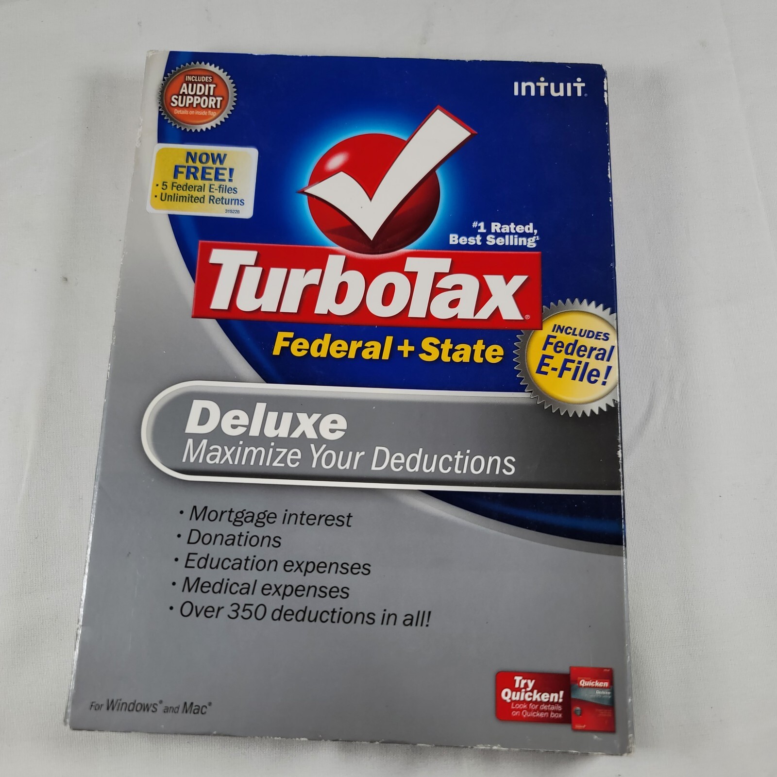 2008 Turbo Tax Deluxe Federal and State, with box