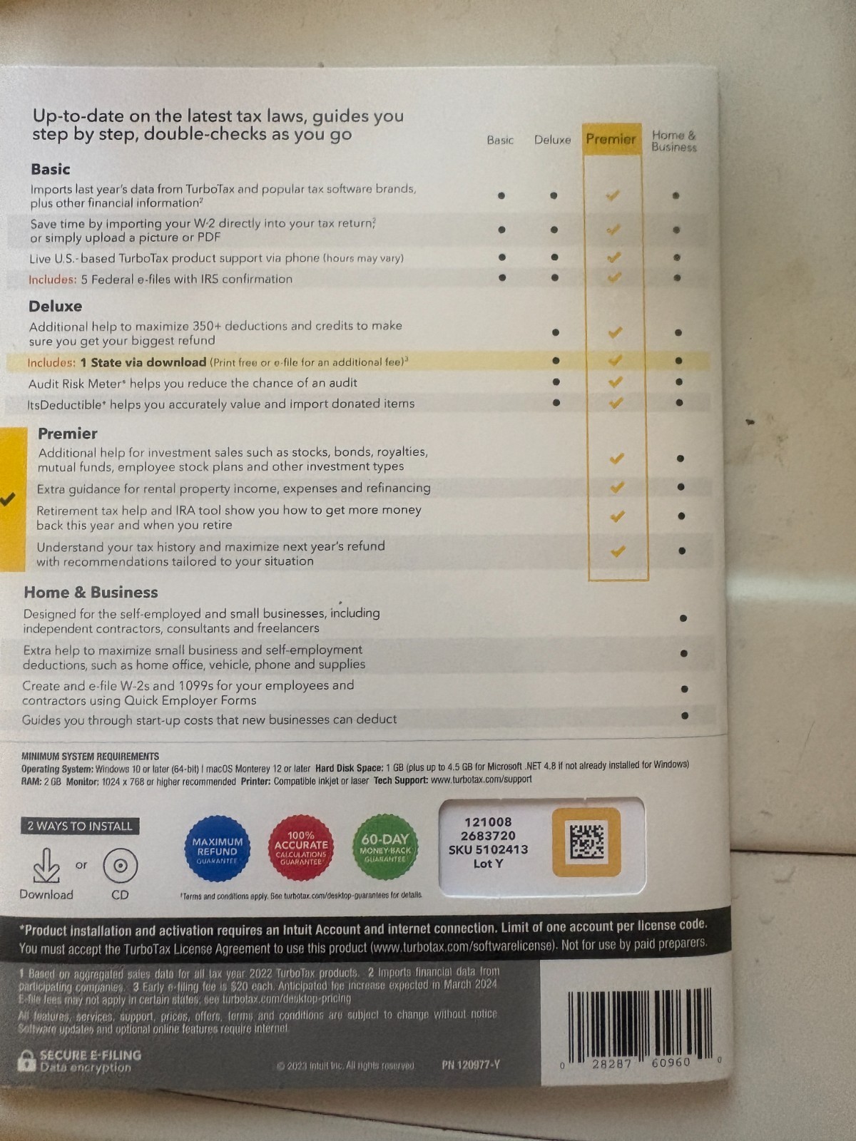 NEW TurboTax Premier 2023 Federal + E-file + State CD Physical Disc Windows Mac