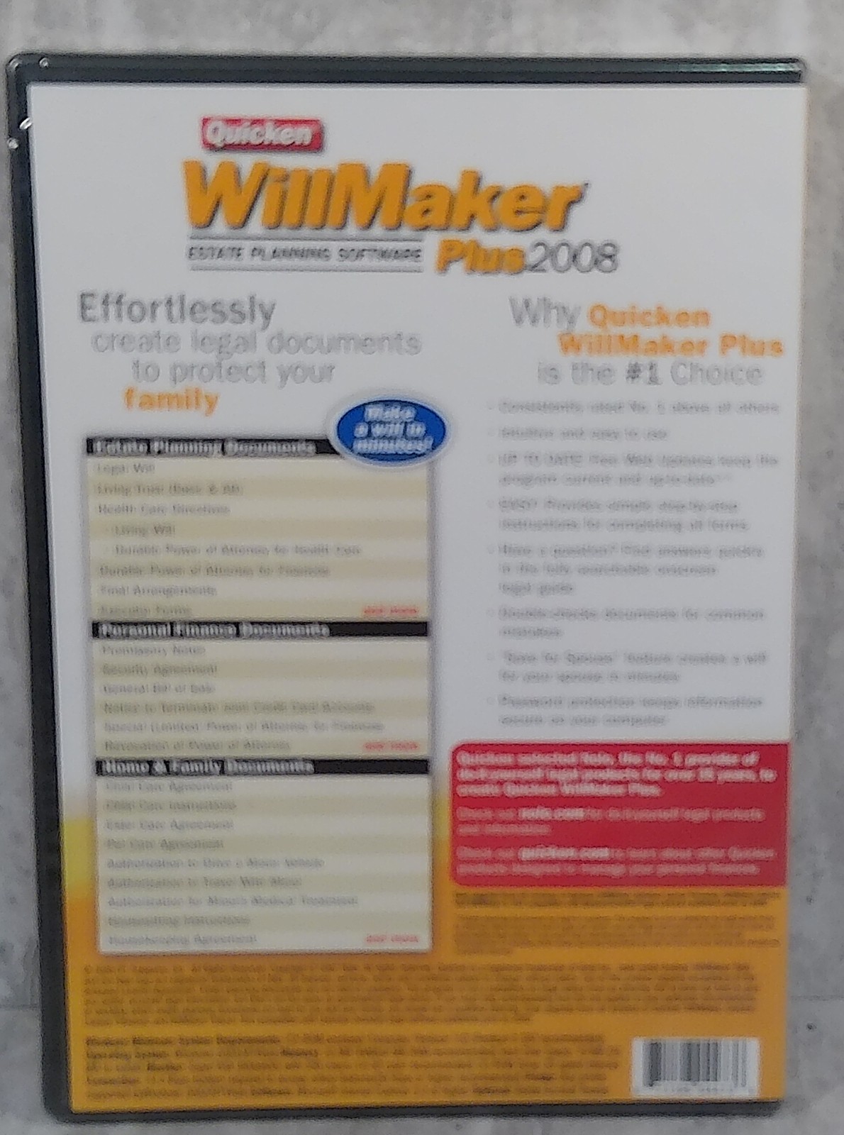 Quicken WillMaker Plus 2008 Estate Planning Software NOLO PC CD-ROM Legal Wills