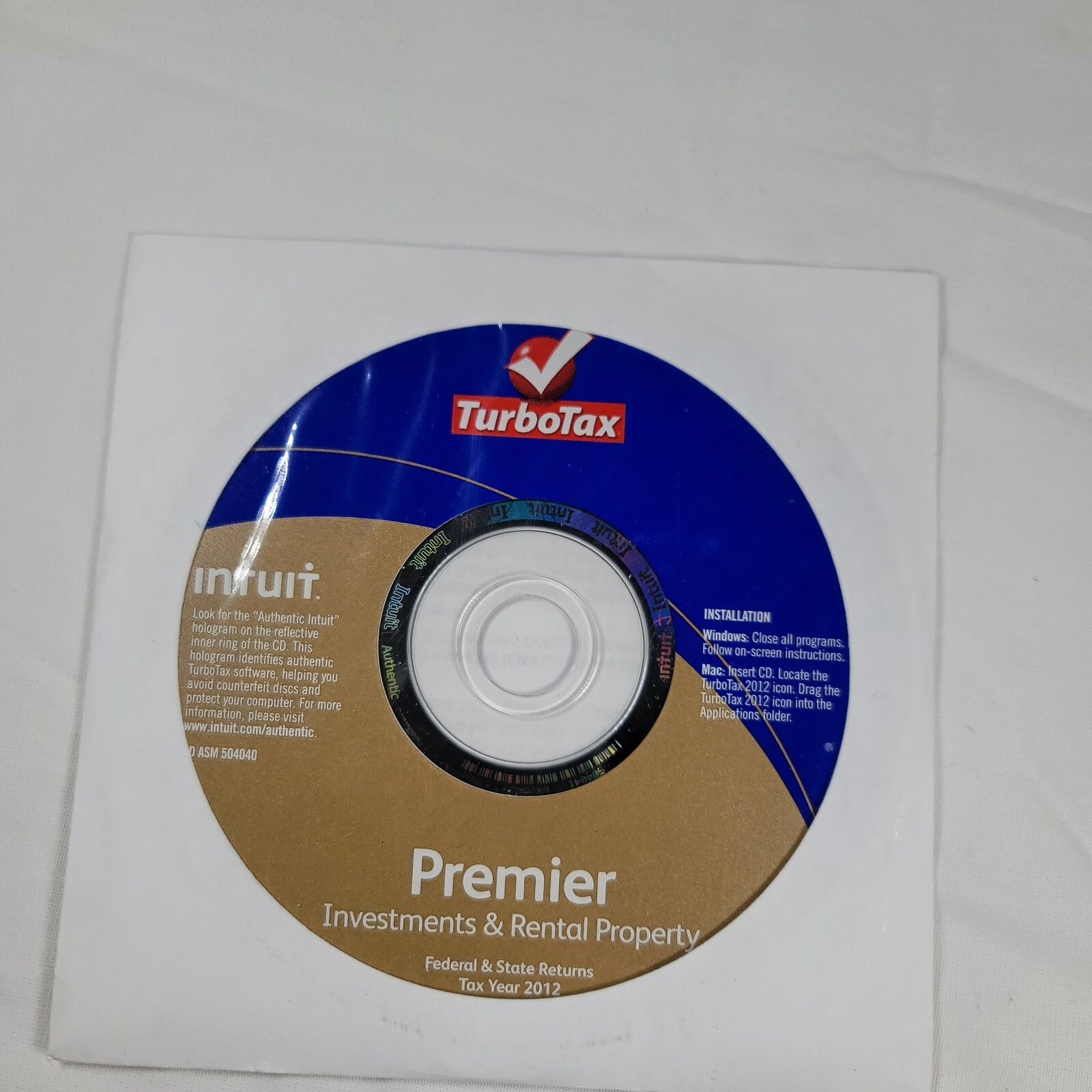 2012 TurboTax Premier, Investment And Rental Property. Fed and State. Intuit