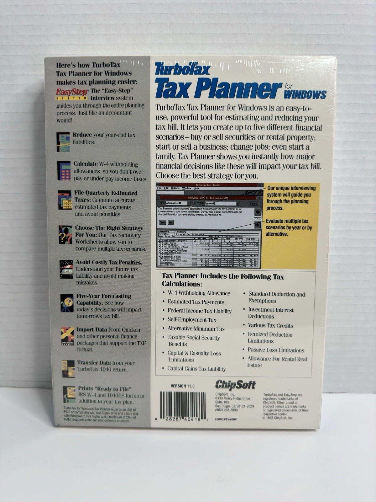 TurboTax Tax Planner for Windows Easy Step ChipSoft Vintage 1993 RARE New SEALED