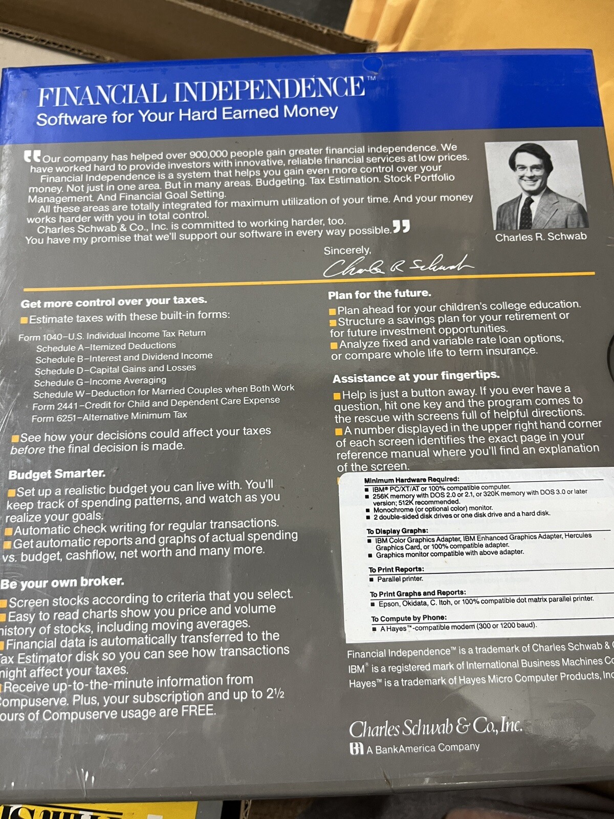 Financial Independence Charles Schwab-Broderbubd Software Vtg Sealed 80s
