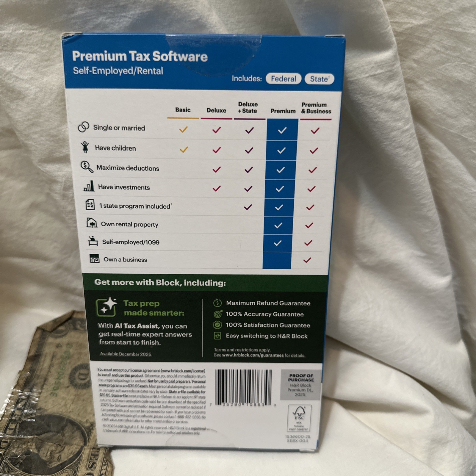 NEW 2025 H&R Block Tax Software Premium for PC Mac Key Card Self employed Rental