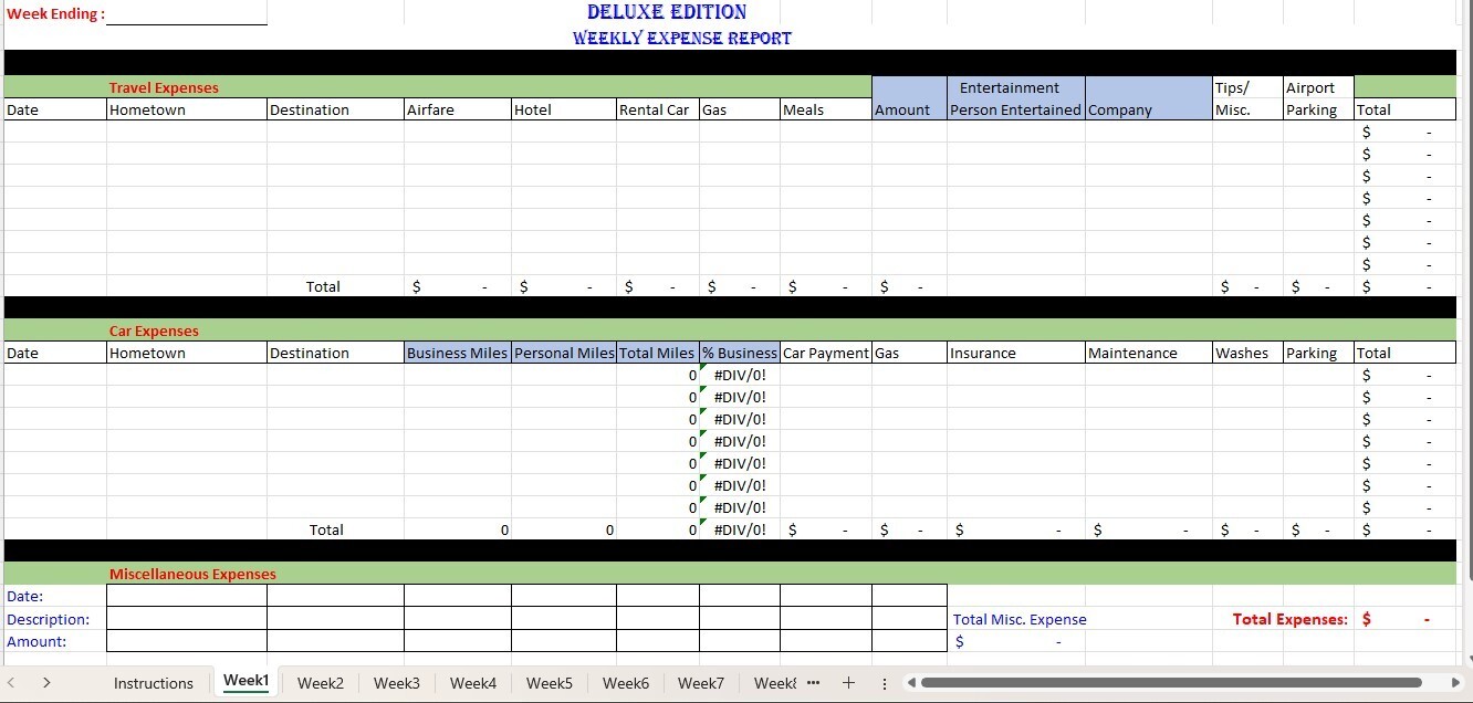 Excel Expense Report Spreadsheet, For PC or Android + FREE Checkbook Register