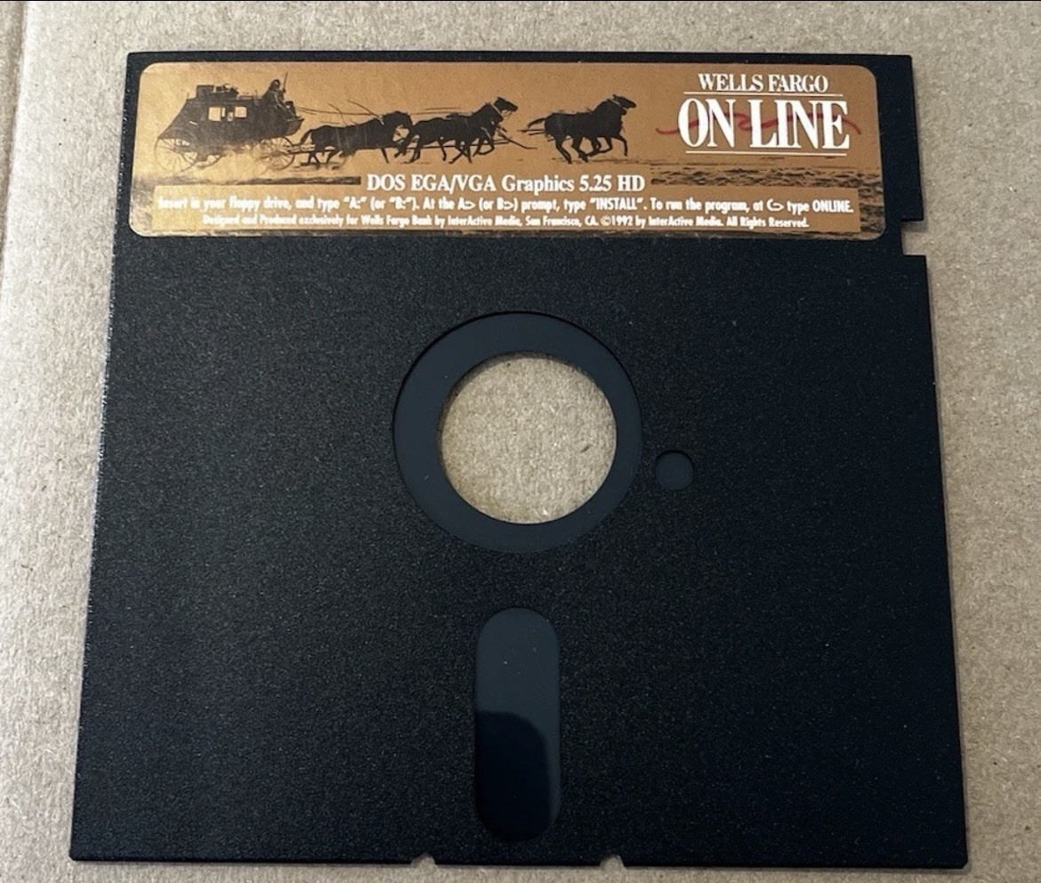 Wells Fargo Online Vintage 5.25” Floppy Disk DOS Rare Bank banking Software 1992