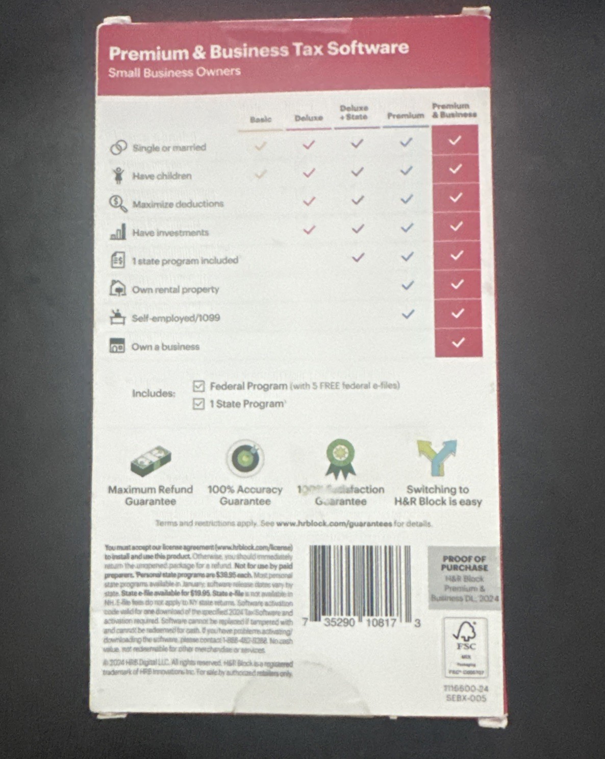 H&R Block Tax Software Premium & Business 2024 [Boxed Key Card] turbotax USA