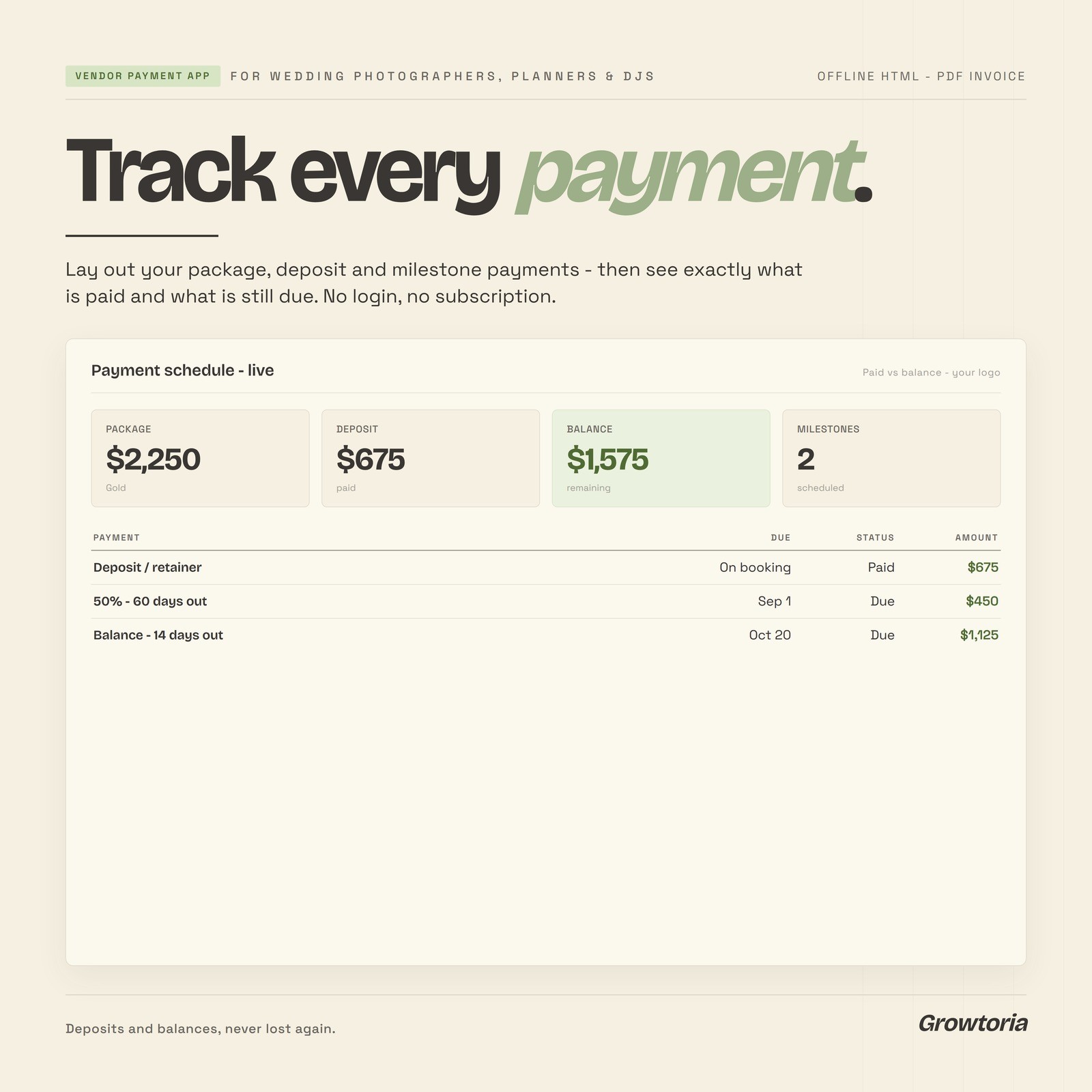 Wedding Invoice Payment Tracker Software Photographer Vendor Deposit App PDF