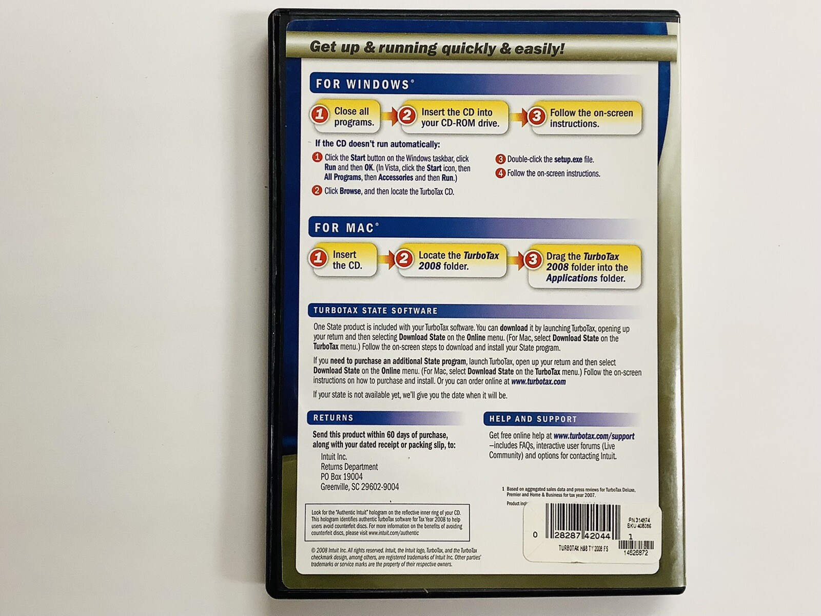 Turbotax 2008 Home & Business in One With State (Wind/Mac) FREE SHIPPING (G)