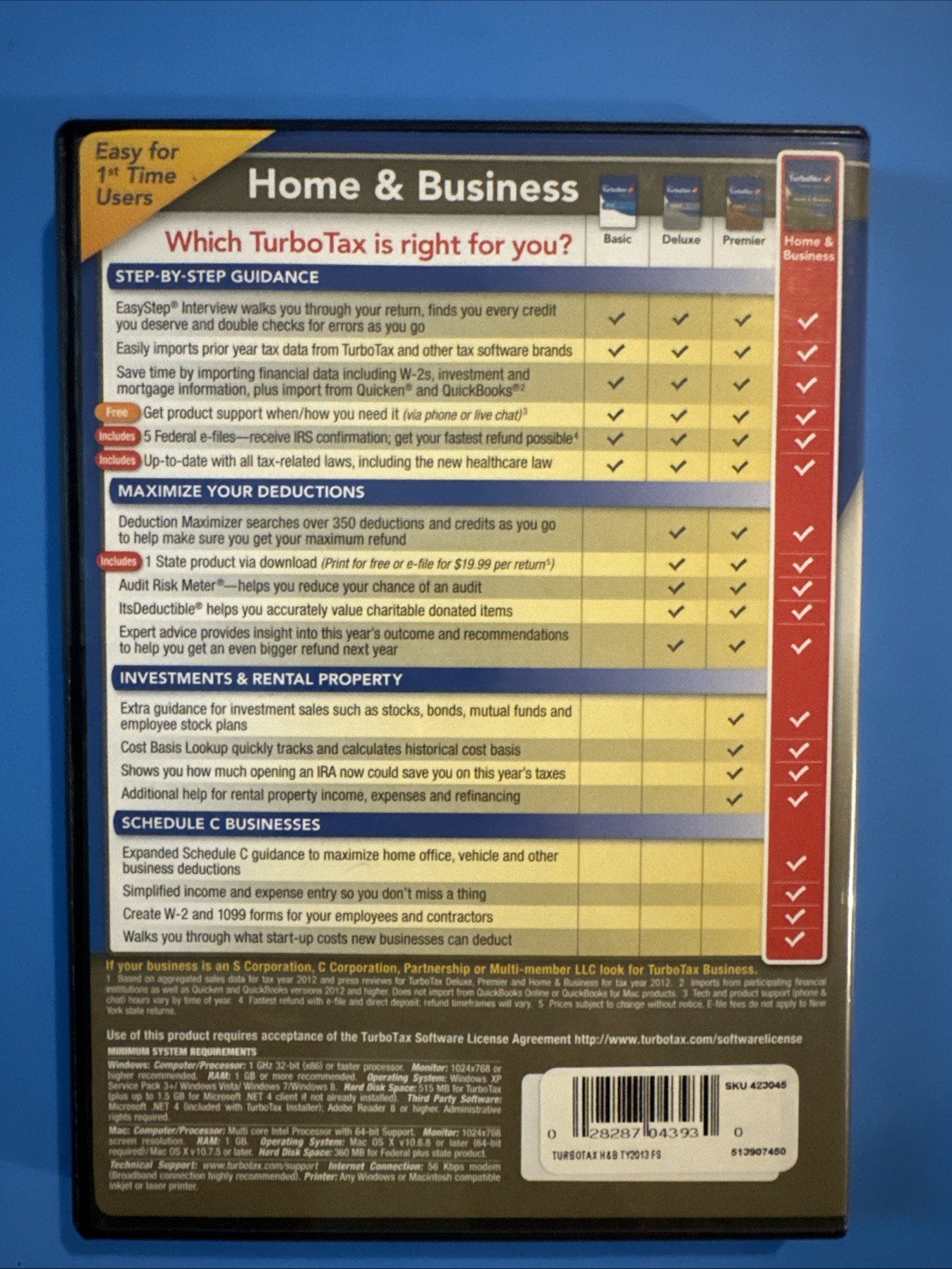 Intuit TurboTax Home & Business 2013 Federal & State Returns VERY GOOD