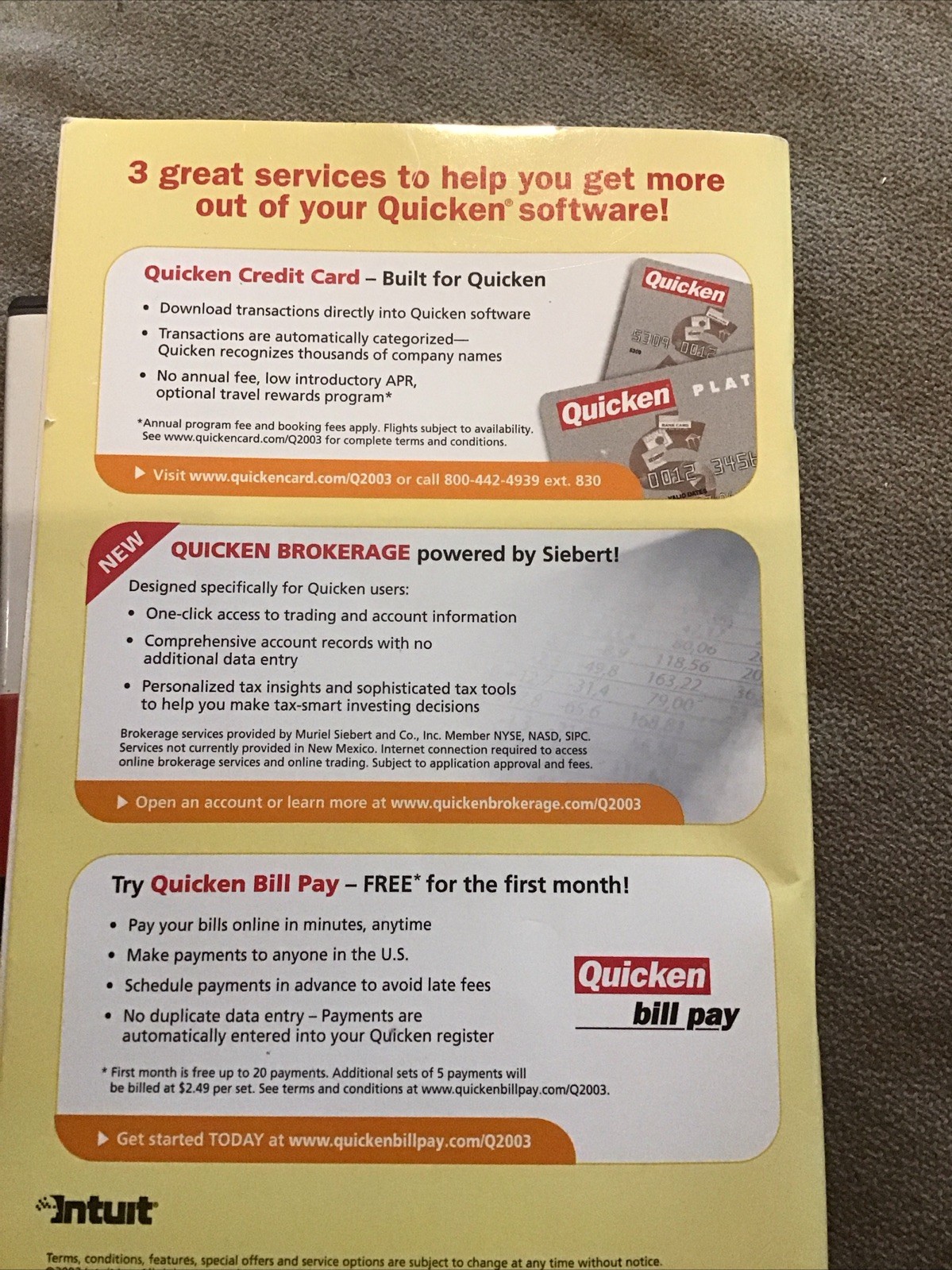 Quicken 2003 Deluxe software CD-ROM disc program Intuit Windows 95/98/2000/Me/XP