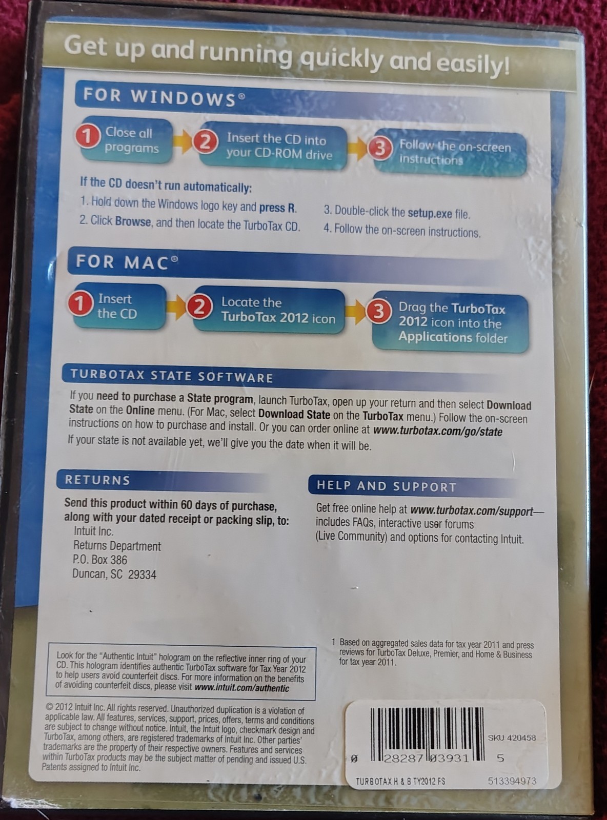 TurboTax 2009-2012 Home & Business Deluxe CD. Both In Great Condition.