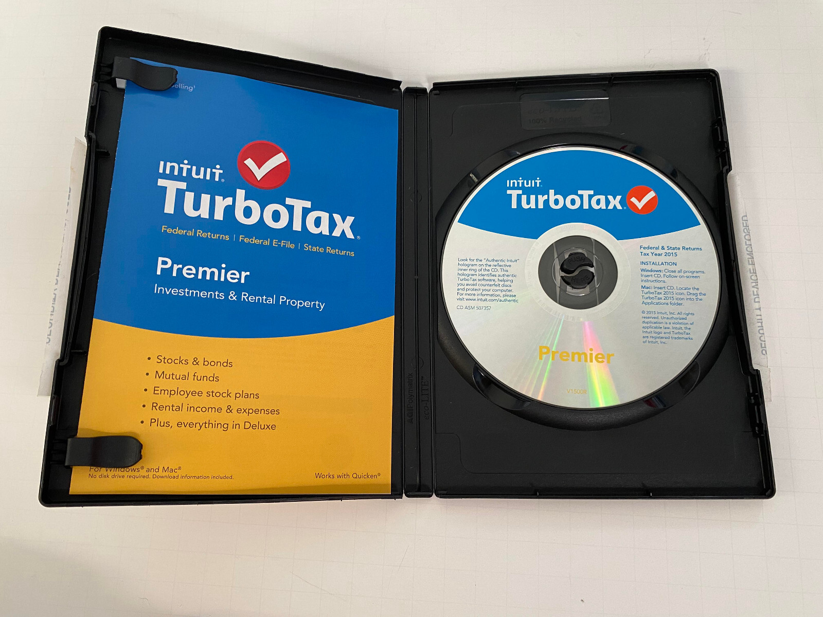 TurboTax Premier 2015 Investments & Rental Property Tax Preparation USED Disc