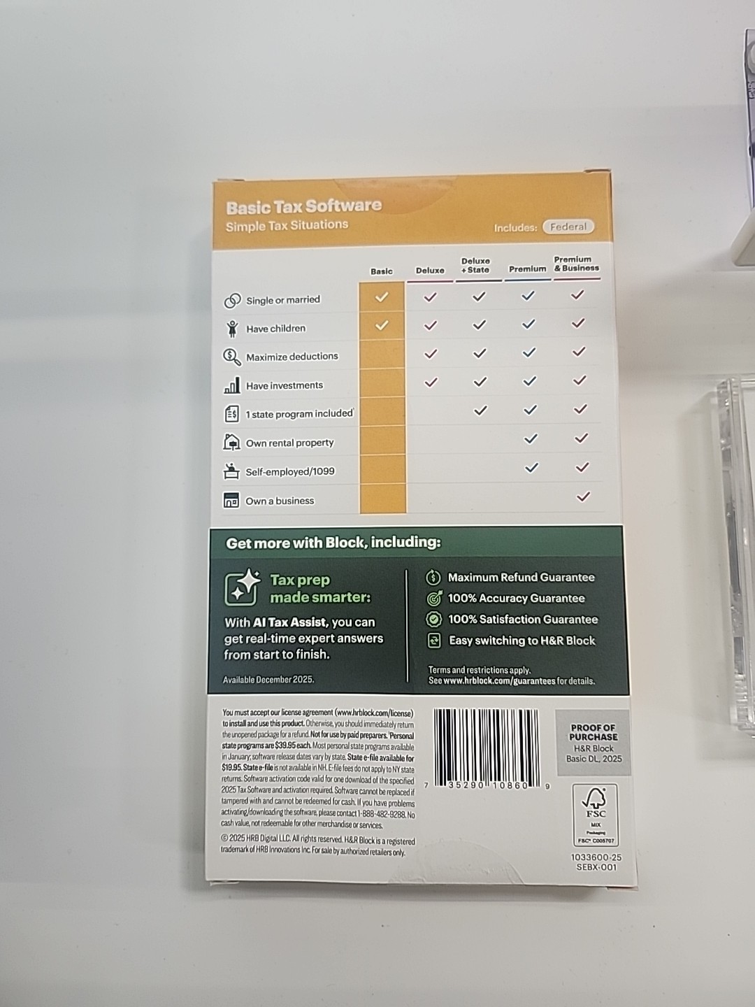 H&R Block Tax Software Basic 2025 PC/Mac [Key Card] (READ LISTING)