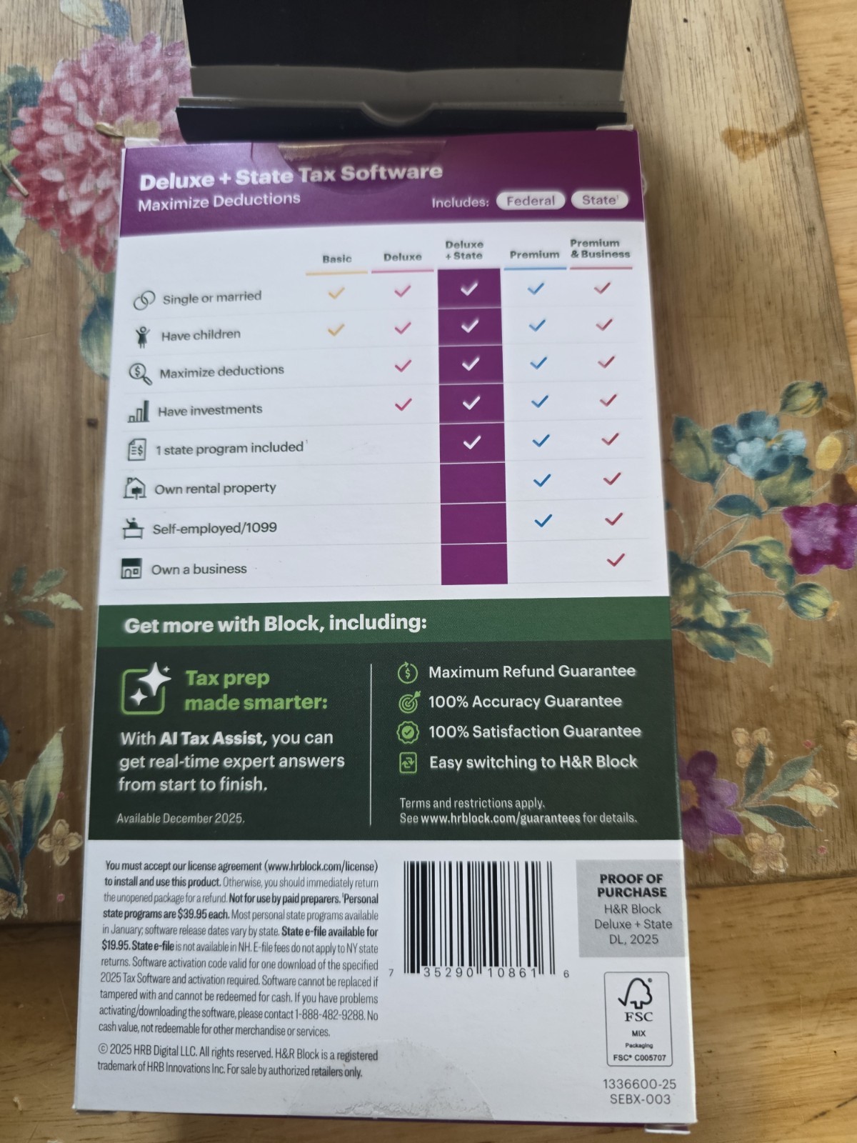 2025 H&R Block Tax Software Deluxe + State MAC/Windows PC [Key Card]