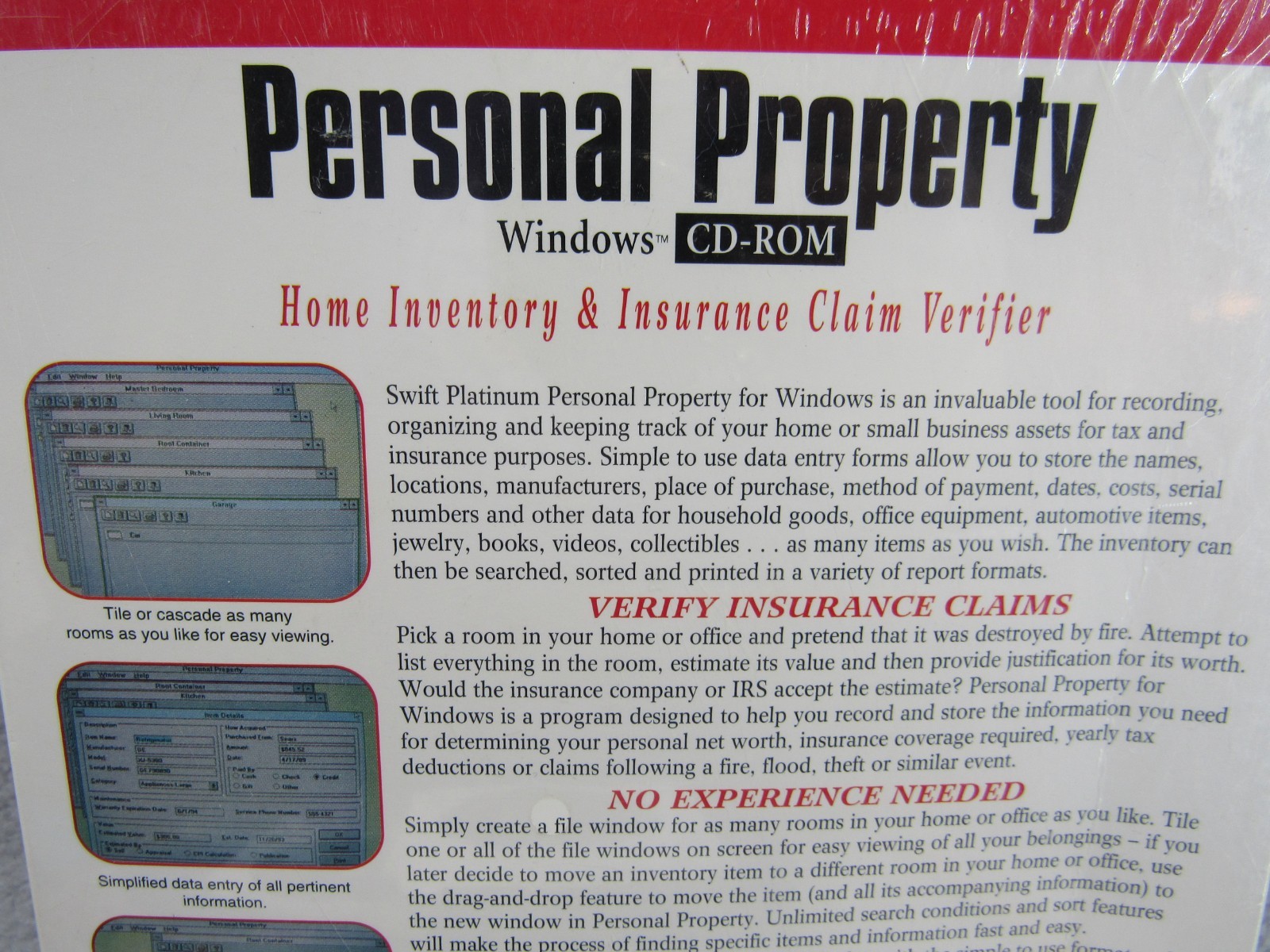 Personal Property Windows 3.1 95 CD-ROM Home Inventory Insurance Claim Verifier