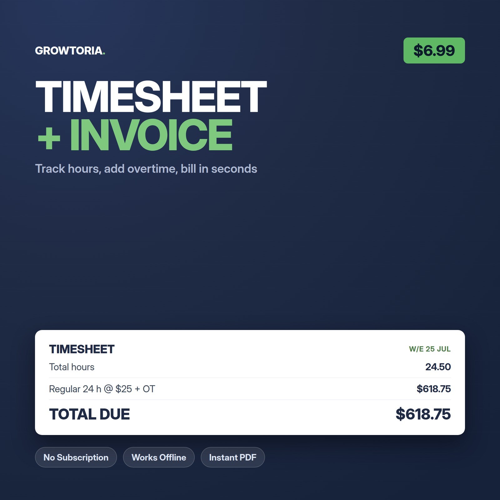 Timesheet Invoice Generator App Work Hours Overtime Pay Calculator Freelancer