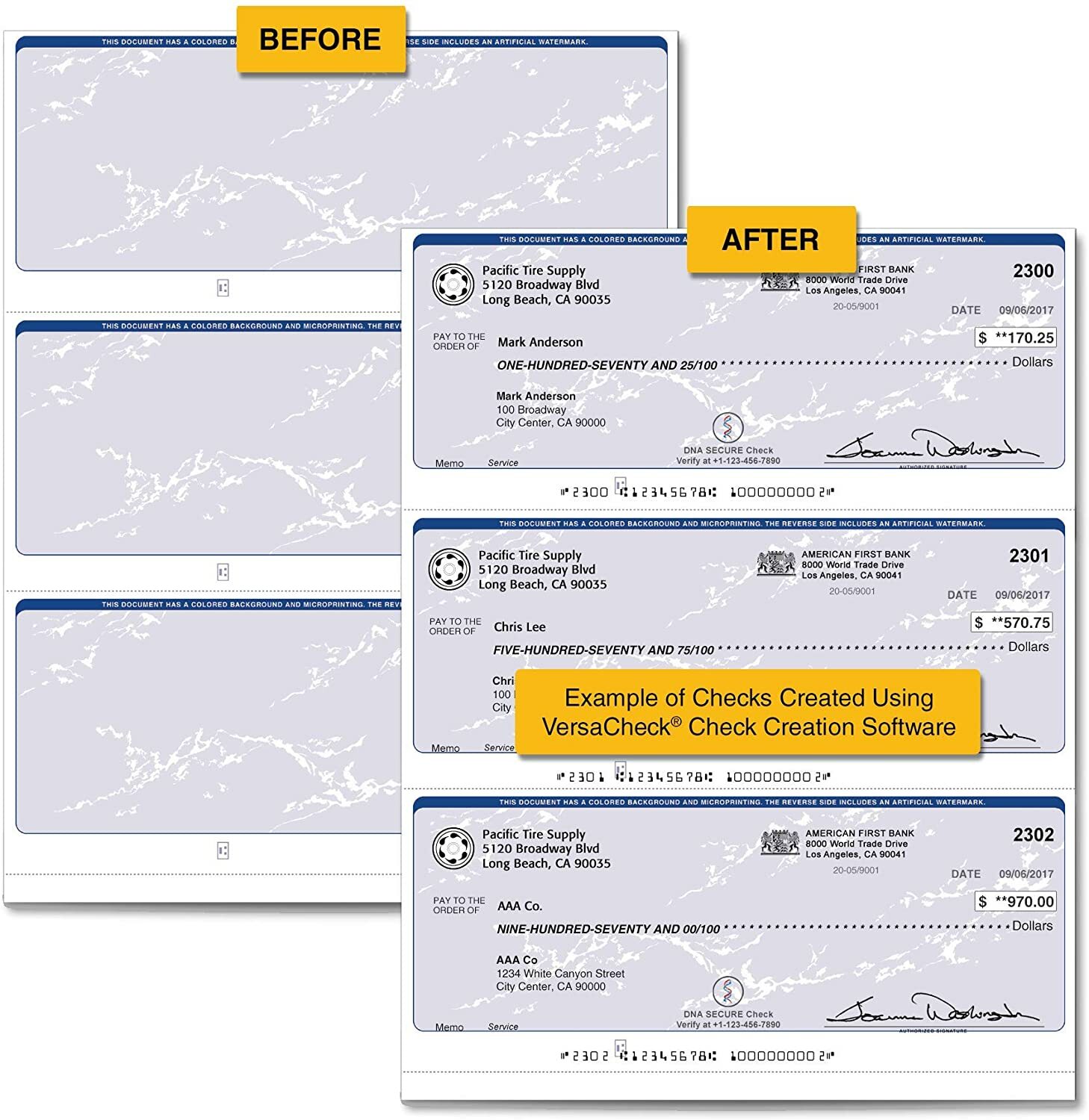 VersaCheck Security Business Check Refills: Form #3000 Standard – Blue -Prestige