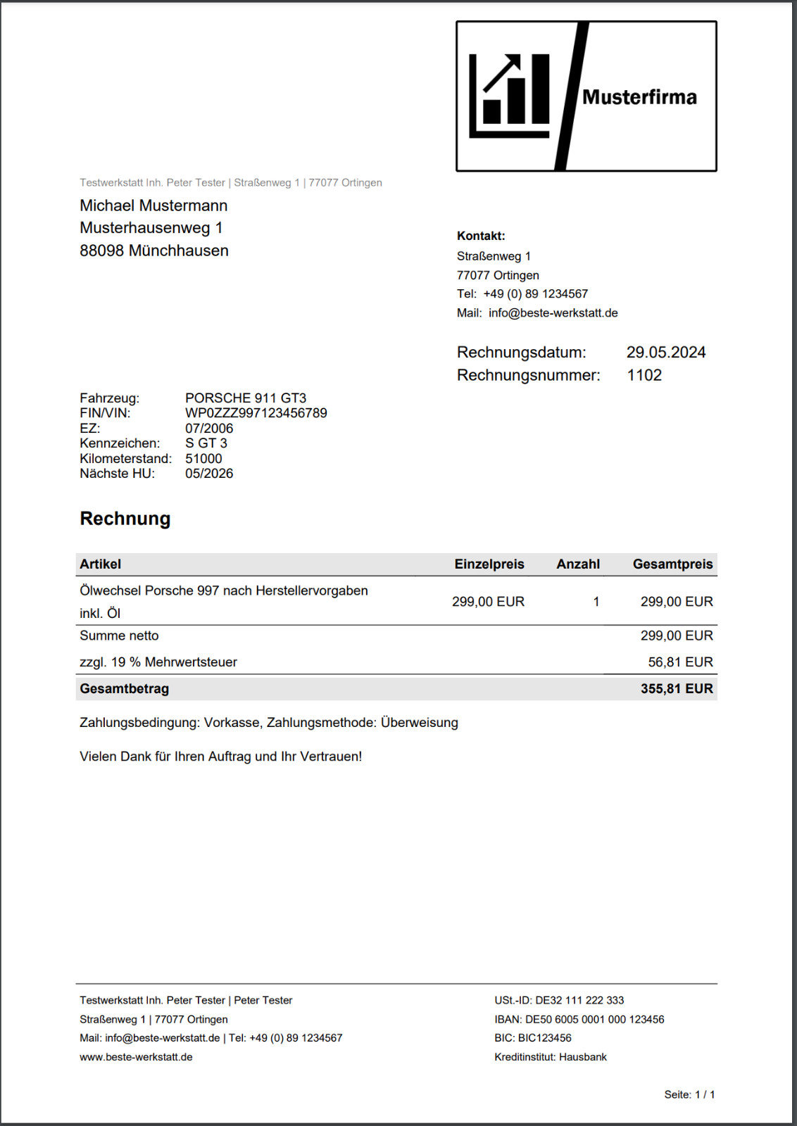 KFZ PDF Rechnungsprogramm, Werkstatt Software, Autowerkstatt Programm, Pkw