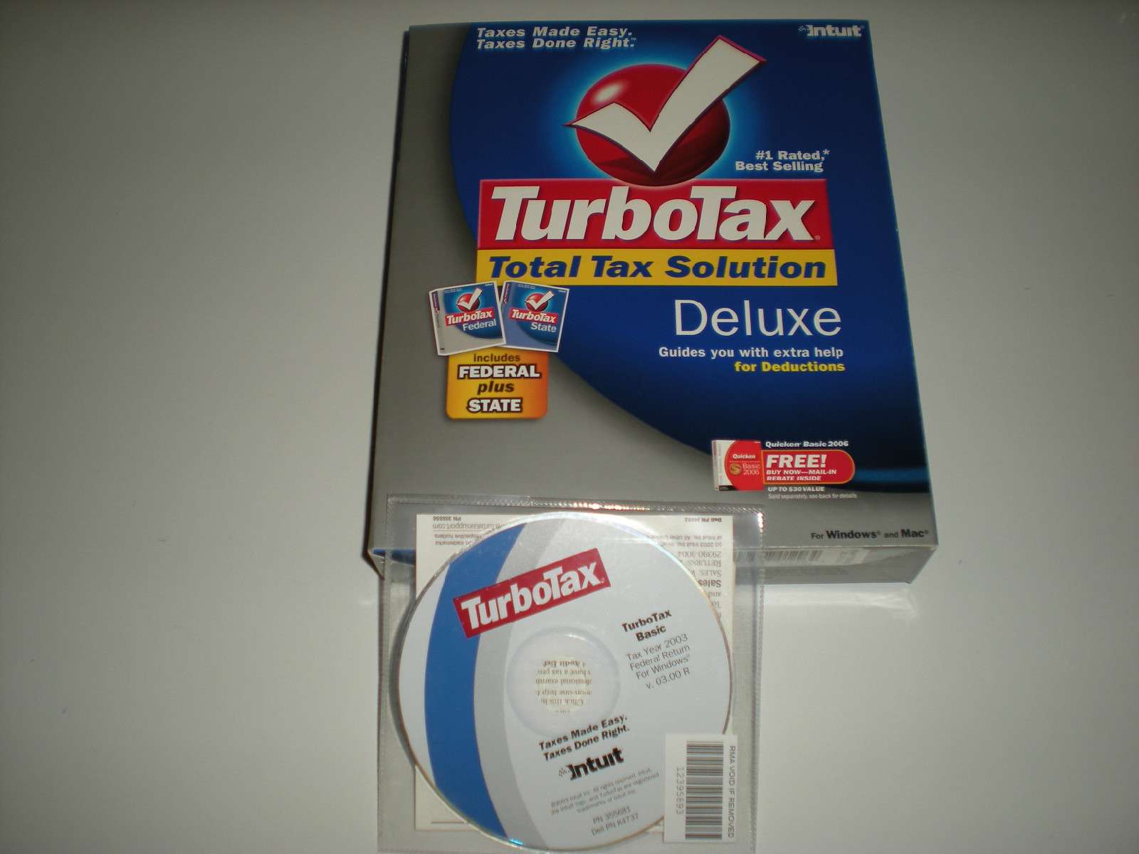 Turbotax 2005 Deluxe with state and 2003 Basic. New.