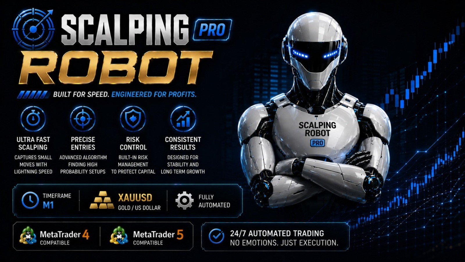 v2.0 Scalping Robot Pro EA Metatrader MT5 Gold Trading Forex Robot Prop Firm