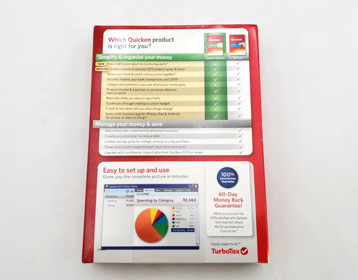 Intuit Quicken Starter Edition Orginize Your Money 2015 Vista SP1/7/8/8.1 New