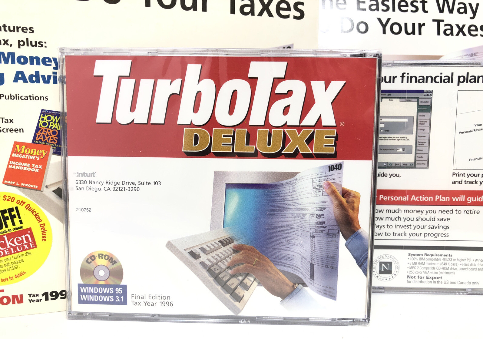 TurboTax Deluxe QuickStart Final Edition 1996 Tax Year Windows 95 Sealed CDs