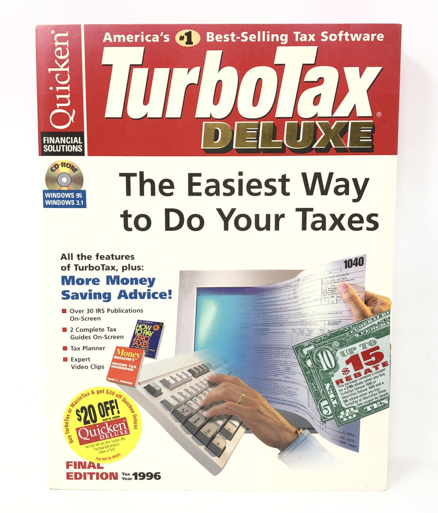 TurboTax Deluxe QuickStart Final Edition 1996 Tax Year Windows 95 Sealed CDs