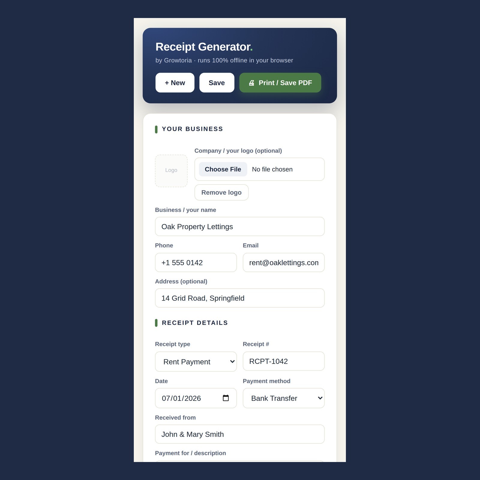 Receipt Generator Software Rent Cash Payment Receipt Maker App Landlord Business