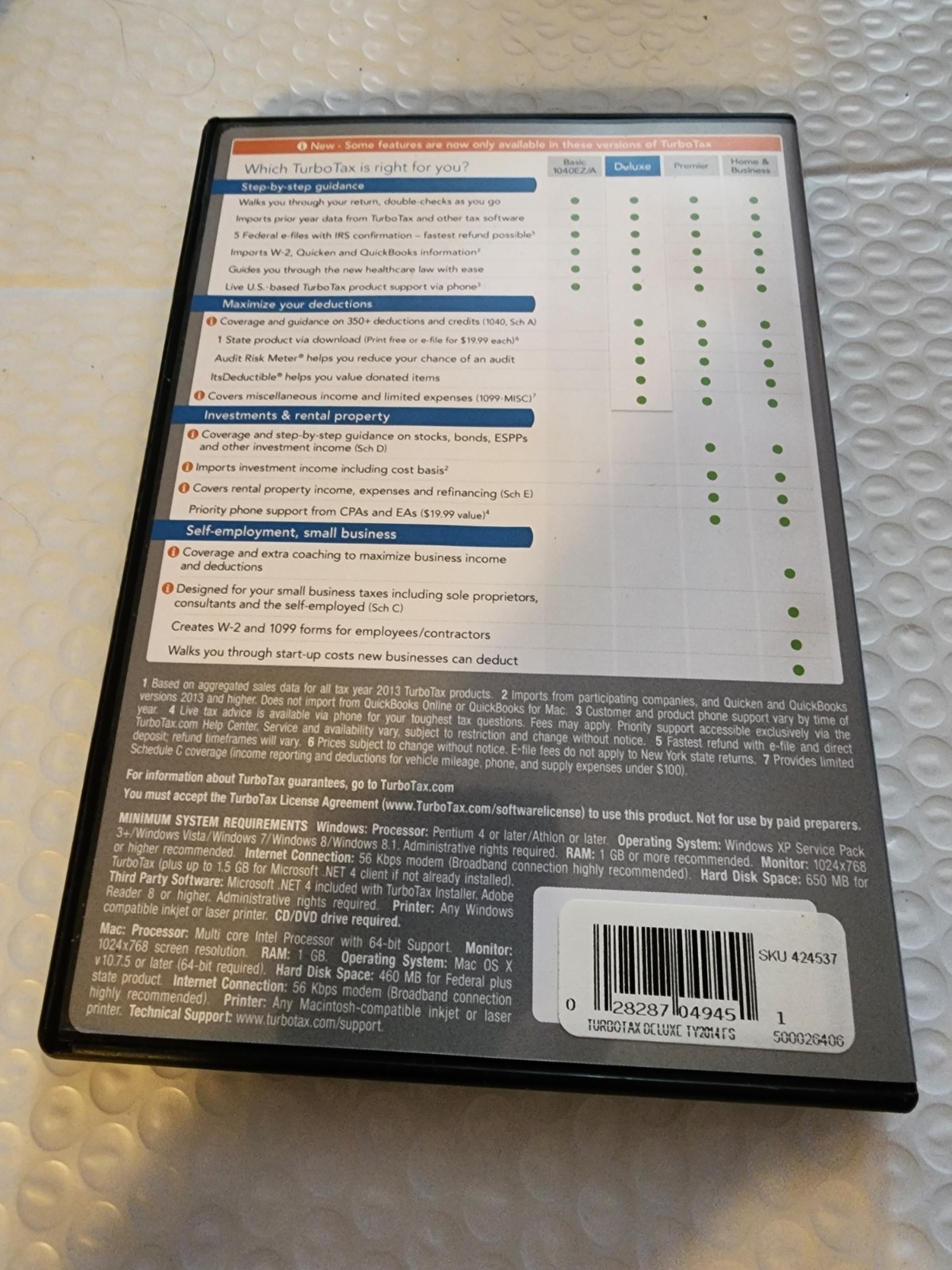 B36. 2014 TurboTax Deductions and Homeowners Federal Returns, E file plus State