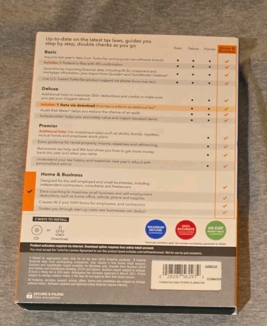 For FEDERAL RETURN ONLY ✅Genuine CD ✅ 2020 TURBOTAX HOME & BUSINESS CD TURBO TAX