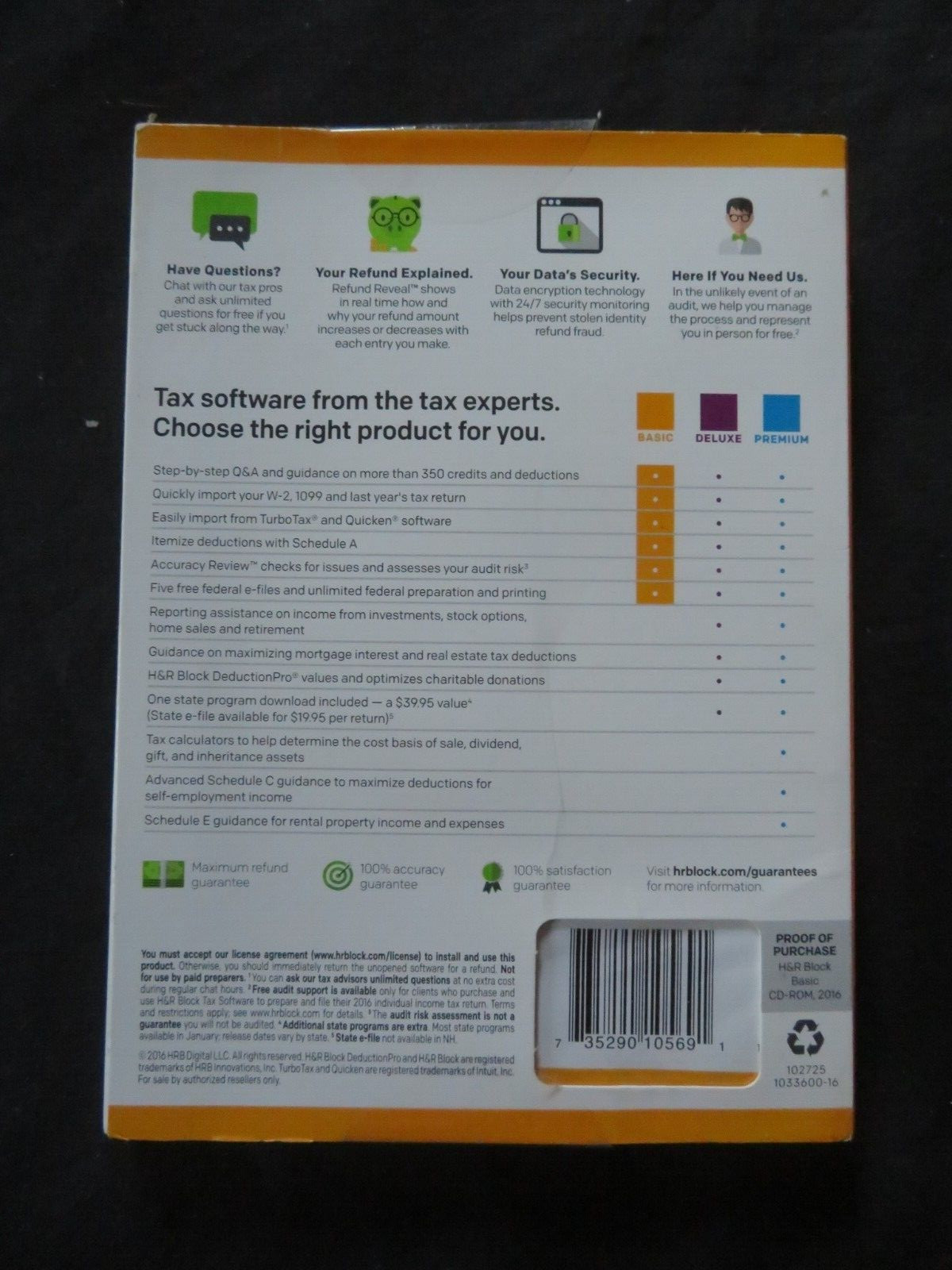 GENUINE 2016 H & R Block Tax Software Basic Simple Tax Situations