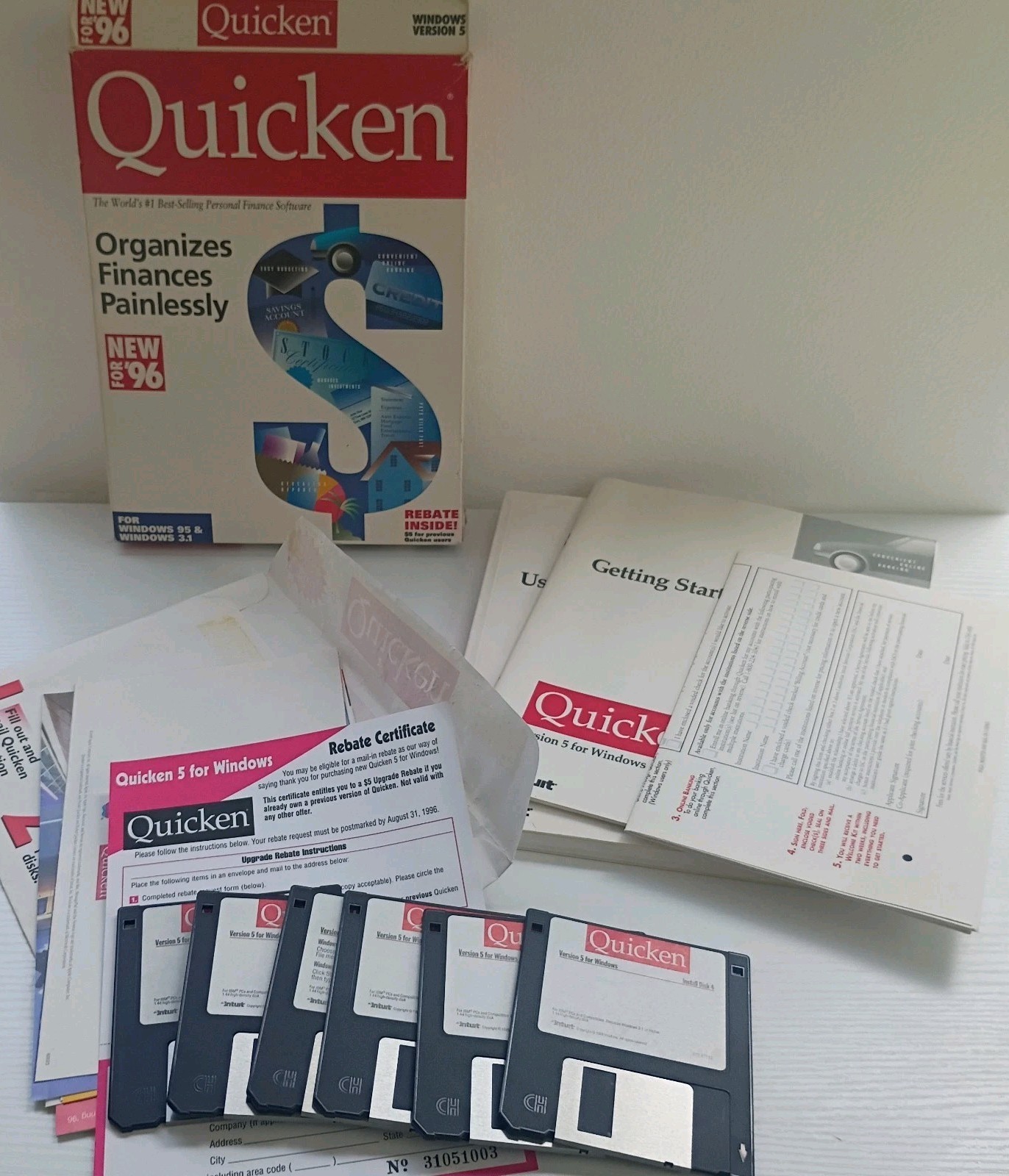 Quicken Financial Software Version 5 For Windows 95 & 3.1 Vtg Computer Disk