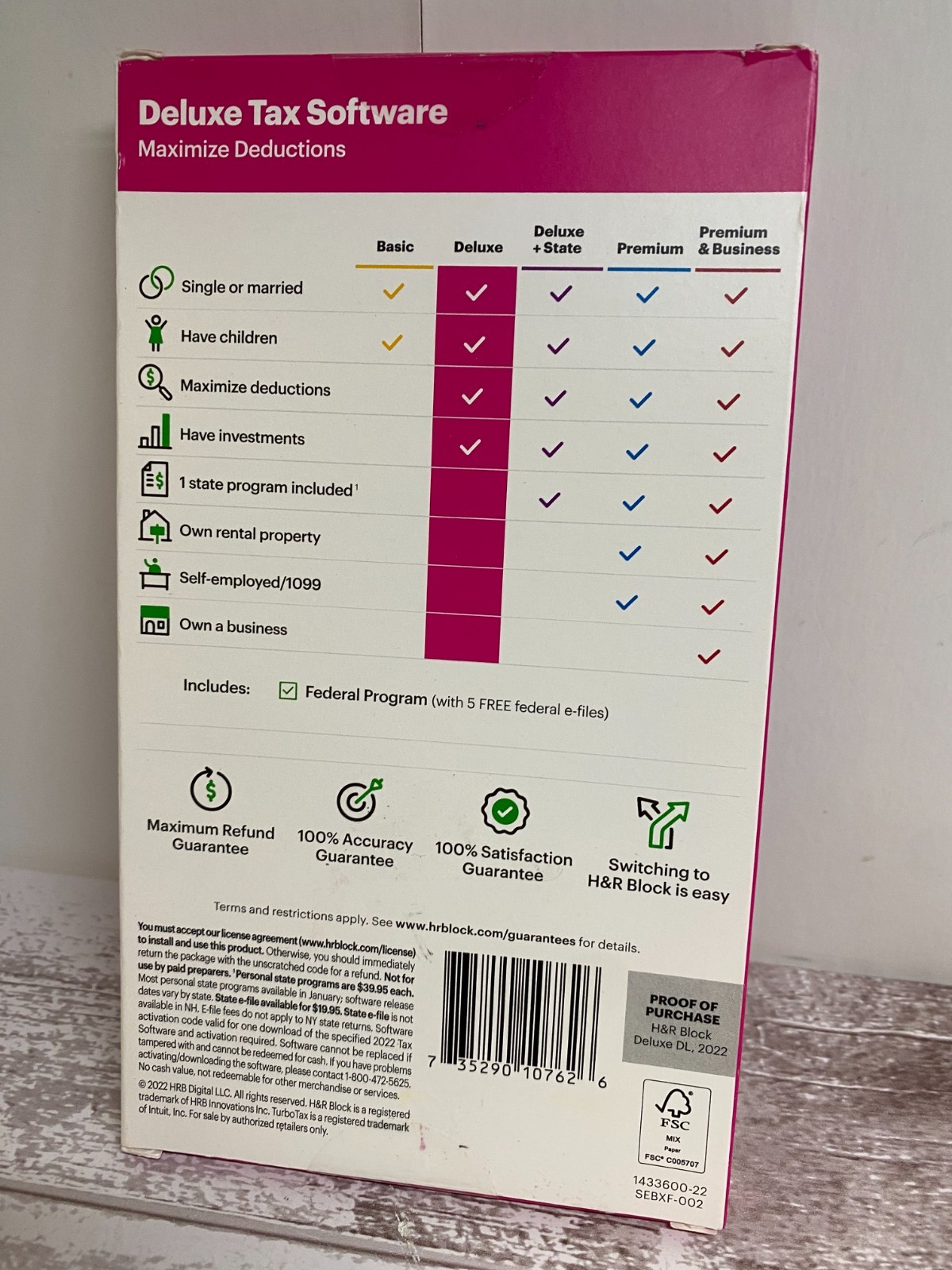 H&R Block Tax Software Deluxe 2022 Download With Activation code-New Sealed