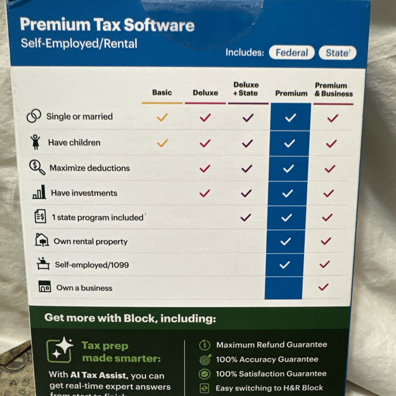 NEW 2025 H&R Block Tax Software Premium for PC Mac Key Card Self employed Rental
