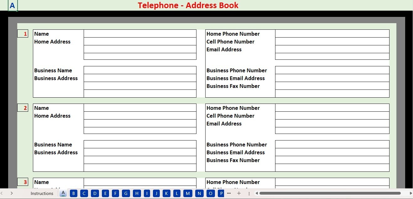 Telephone Address Book Excel Spreadsheet for PC or Android +FREE Checkbook Reg.