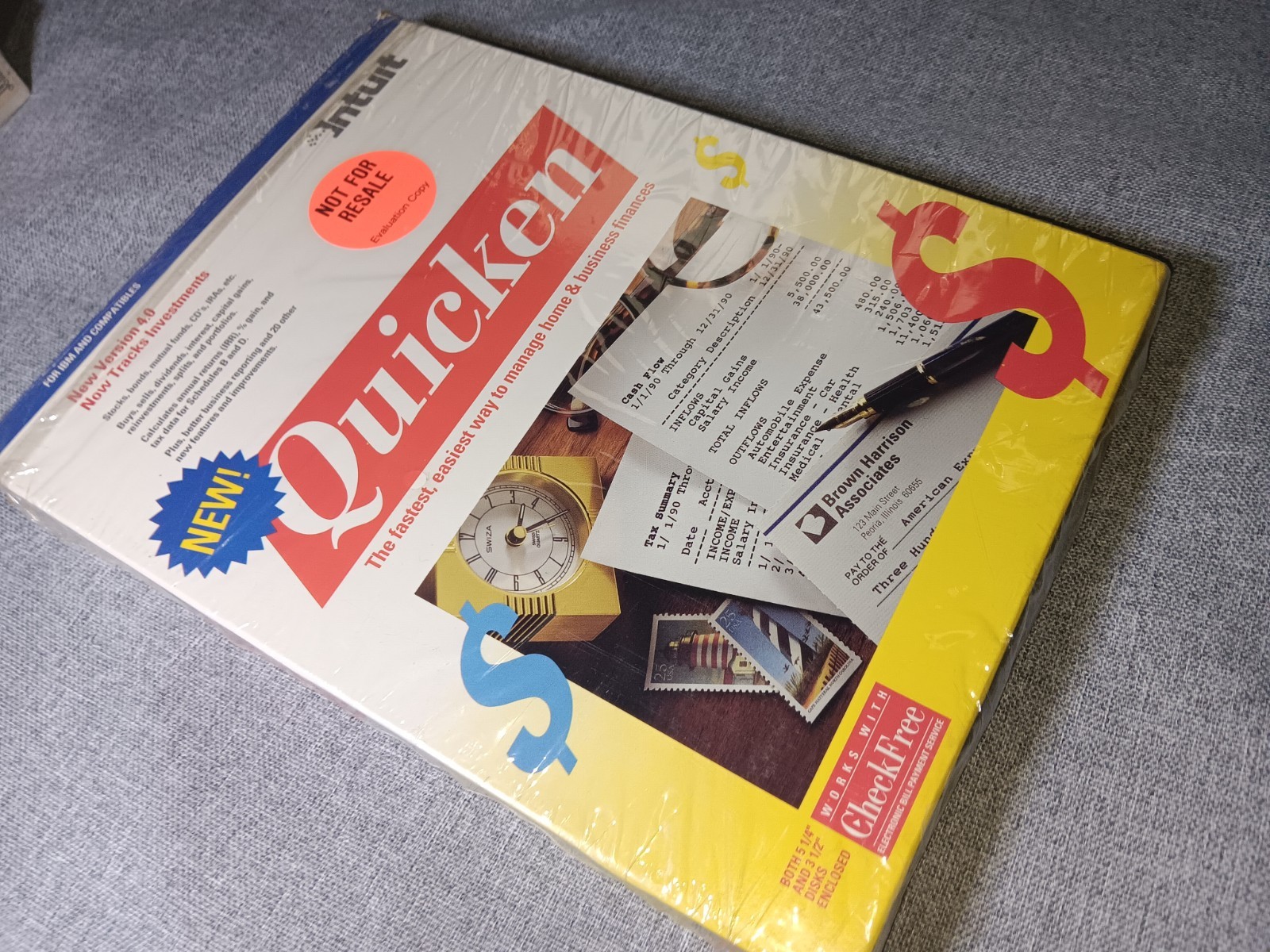 Intuit Quicken 4.0 IBM PC XT Evaluación Edition Software w/ 5 1/4″ Floppy Discs
