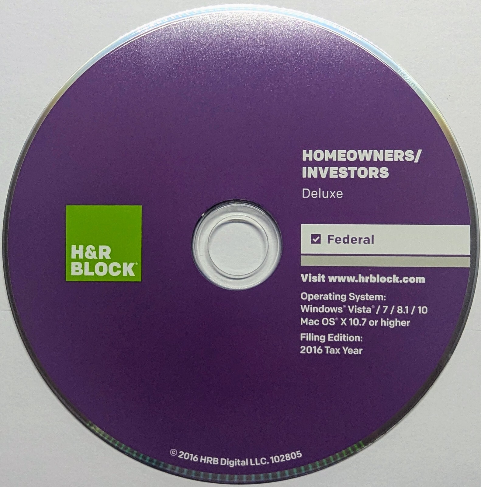 H&R Block 2016 Deluxe Homeowners Investors Federal Tax E-file Windows Mac