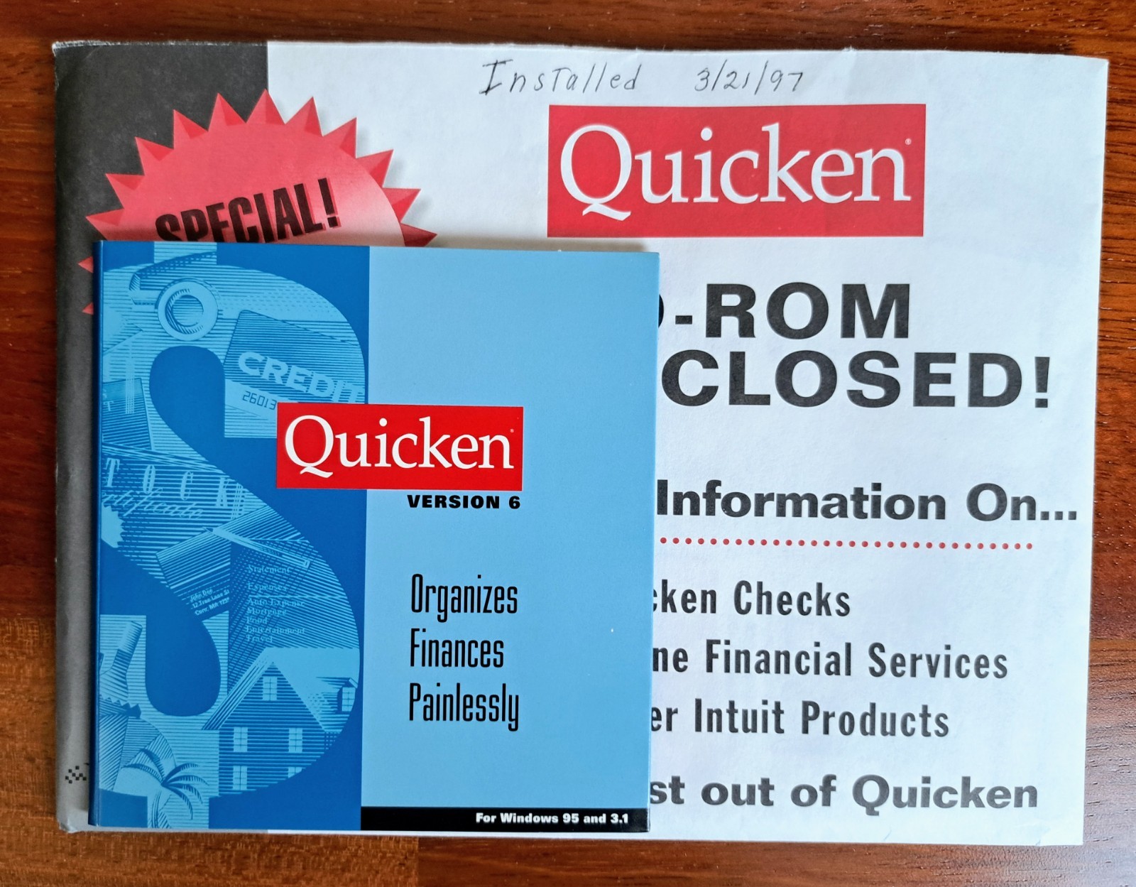 Quicken Version 6 for Windows 95 and 3.1, 1996, CD
