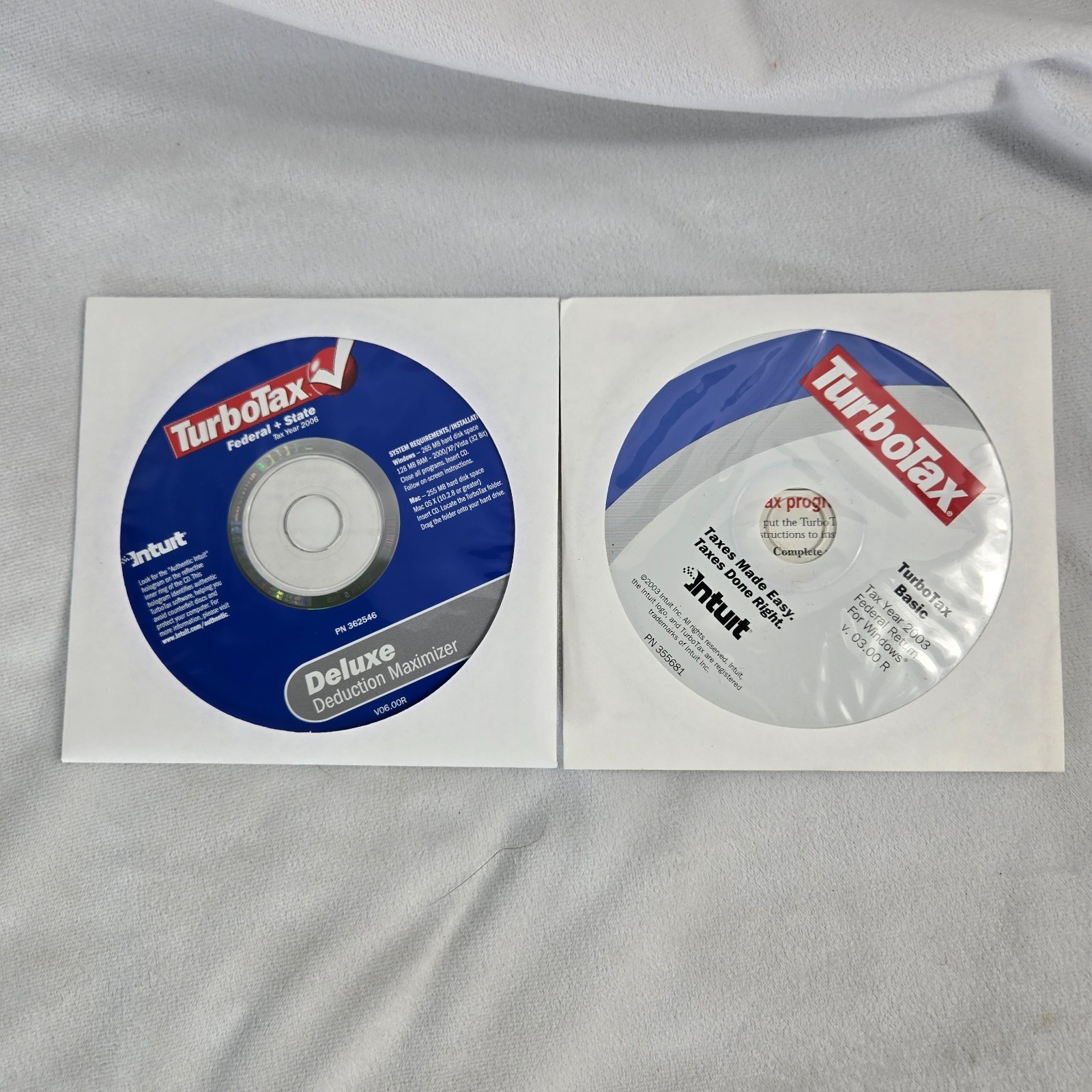 TurboTax Software Lot of 3 TurboTax Basic for 2003 and Deluxe for 2006 and 2007