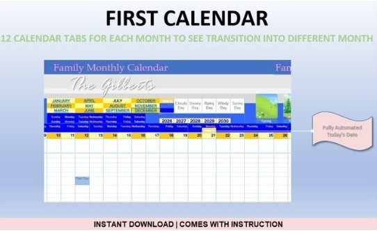 Excel Simple Customizable Automated First Calendar 2025 Scheduling