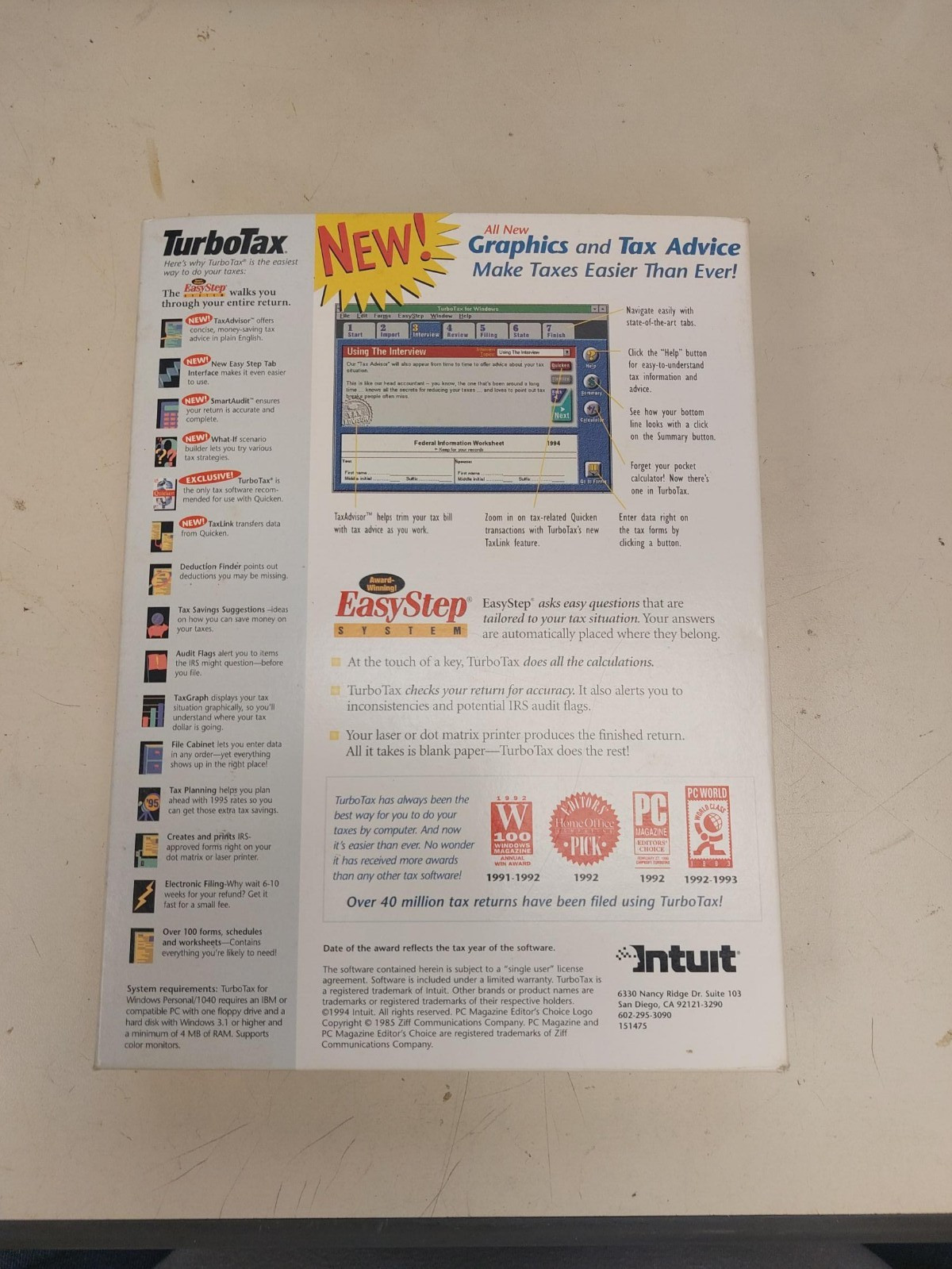 Vintage 1994 Quicken Turbo Tax Software Windows 3.5 inch diskette