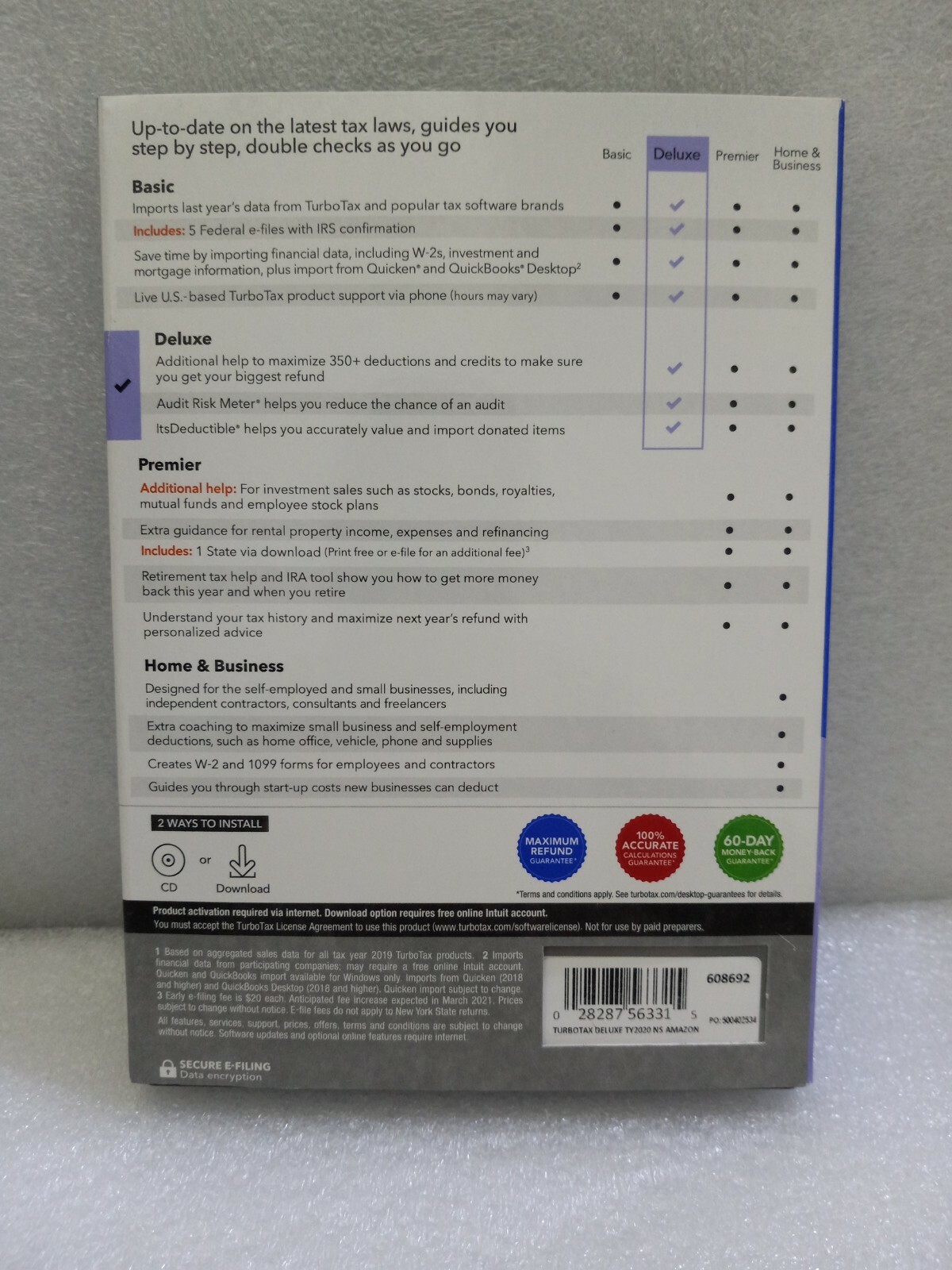 NEW Intuit TurboTax Deluxe Federal E-File Only 2020 CD