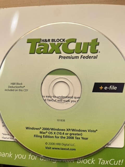 H & R Block 2008 Tax Cut Premium software CD