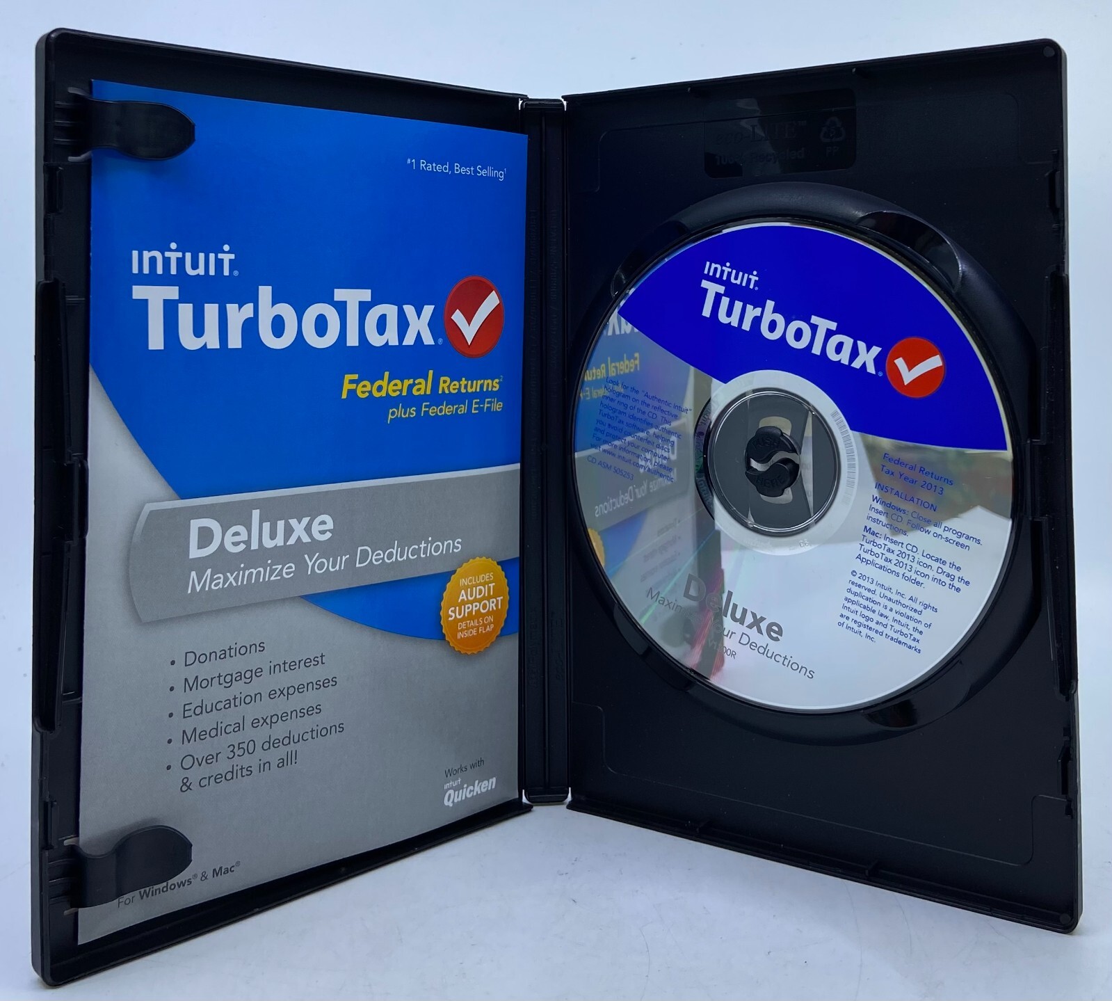 Intuit TurboTax Deluxe Federal 2013 Windows Mac Disc EUC + Slight Case Damage