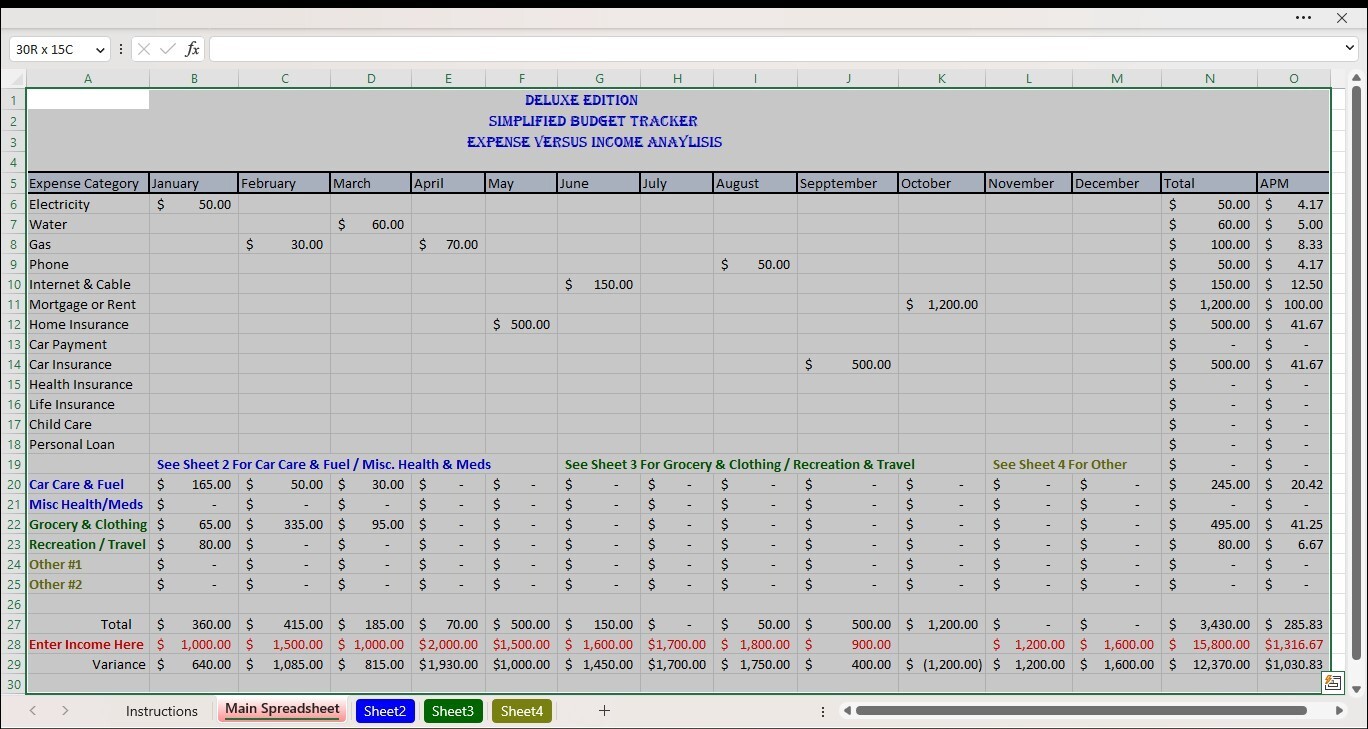 Deluxe Budget Tracker Excel Spreadsheet, PC or Android +FREE Checkbook Register